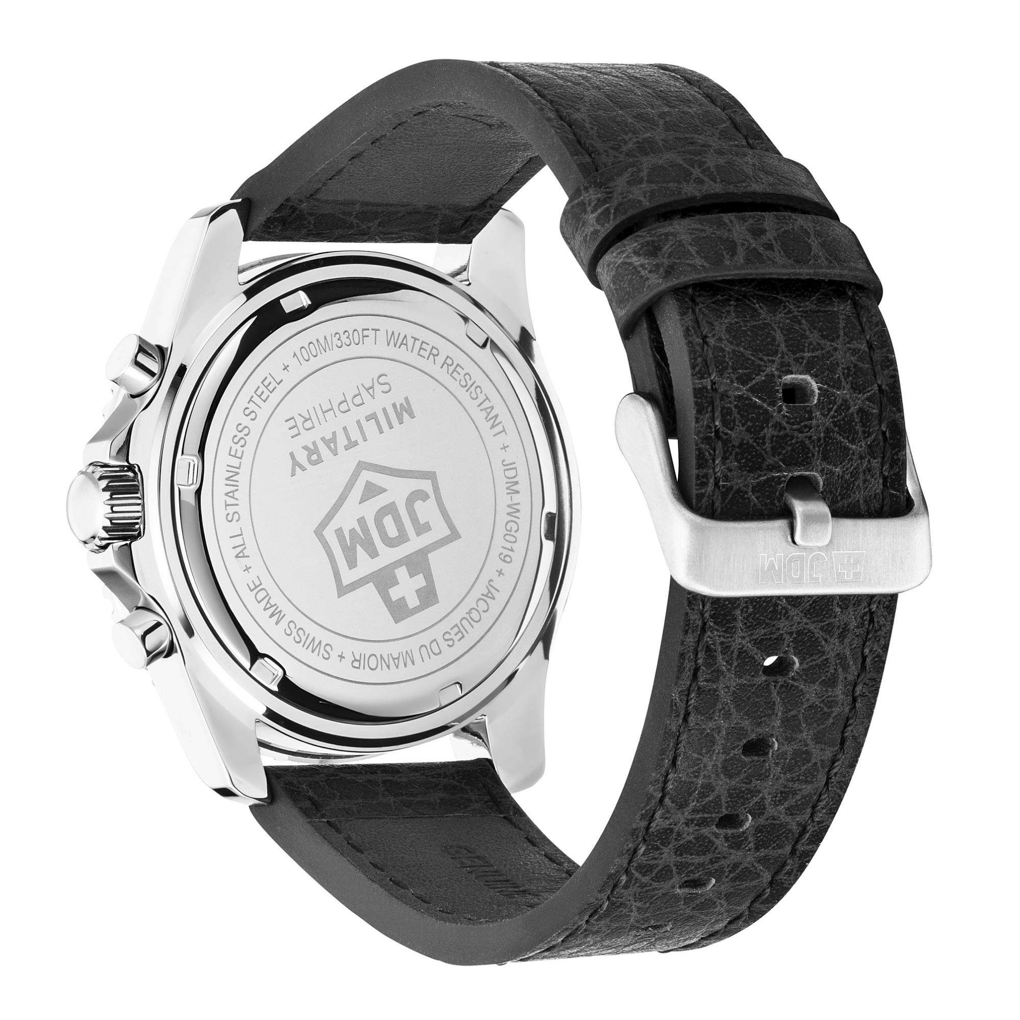 JDM Military Sierra Chrono Black Dial Leather Strap Men's Watch JDM-WG019-05
