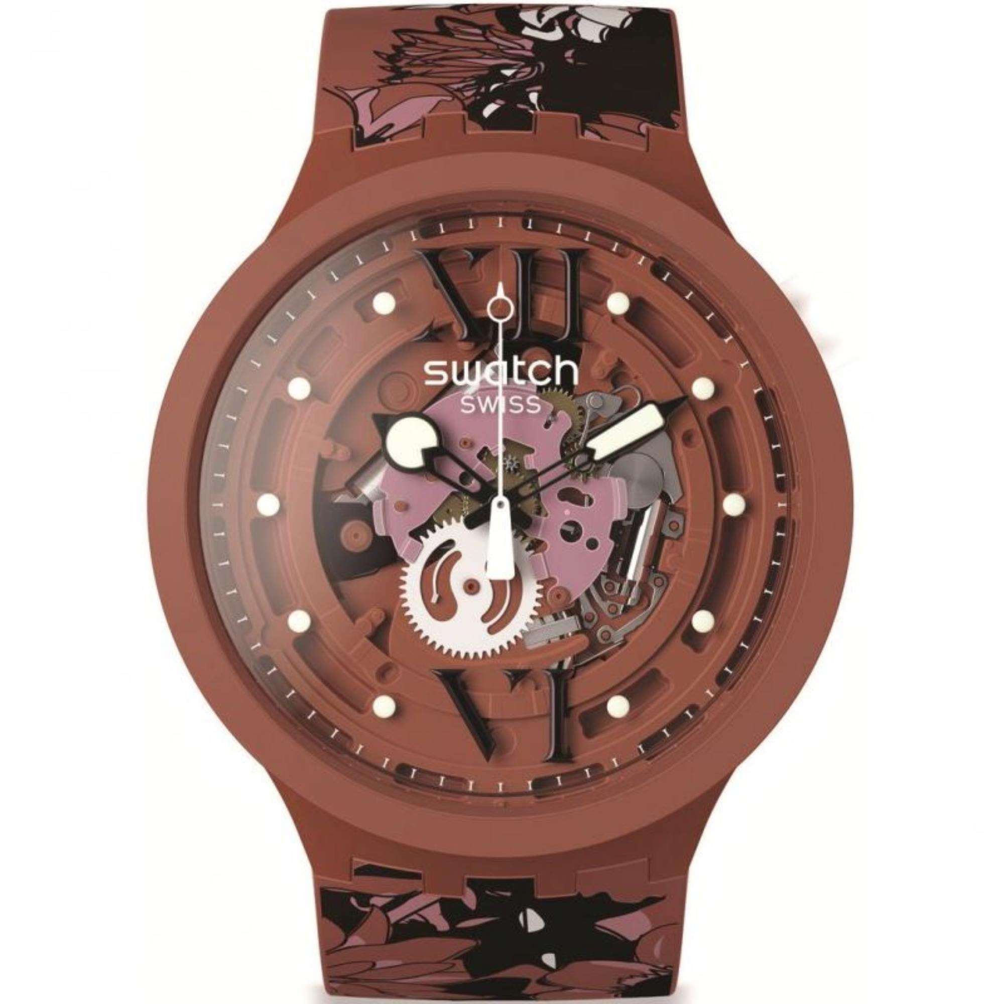 SWATCH CAMOFLOWER COTTON Big Bold Rotes Zifferblatt Uhr SB05C100
