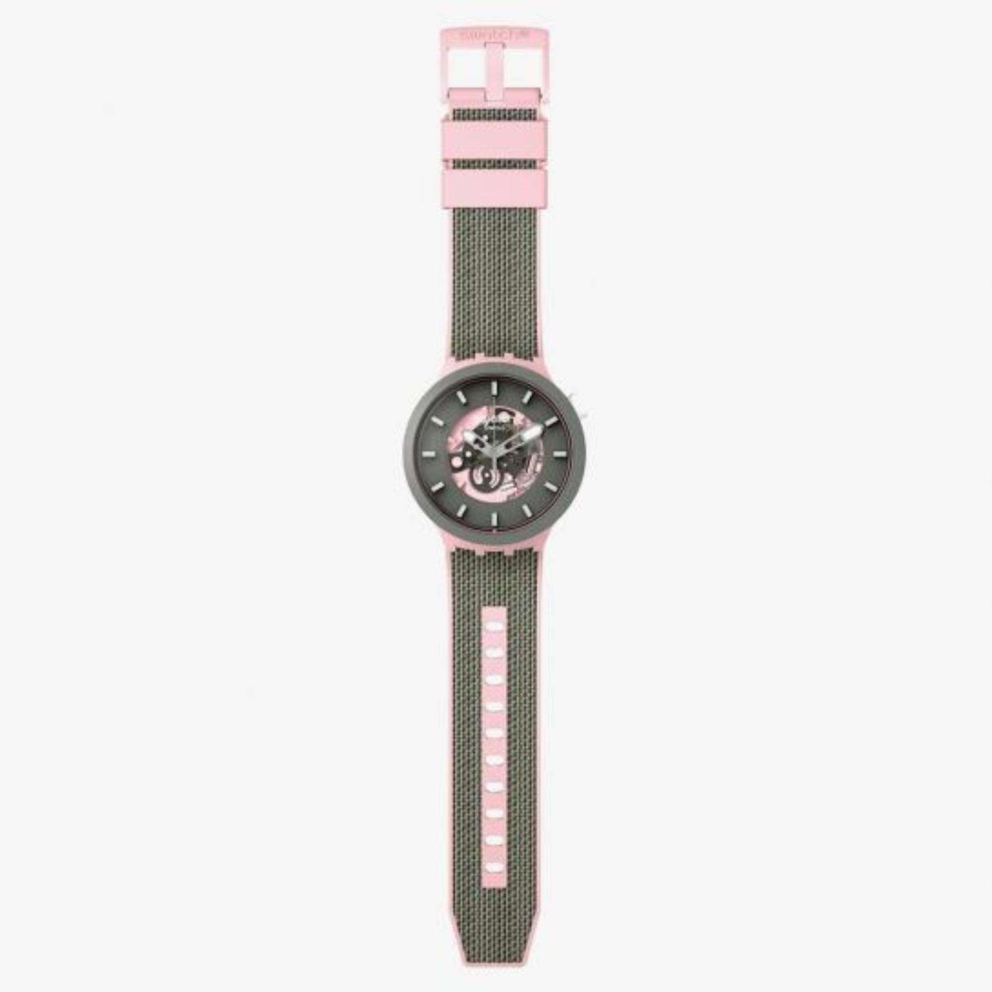 Swatch MISTY CLIFFS Big Bold Schwarz/Rosa Zifferblatt Damen Uhr SB05P100