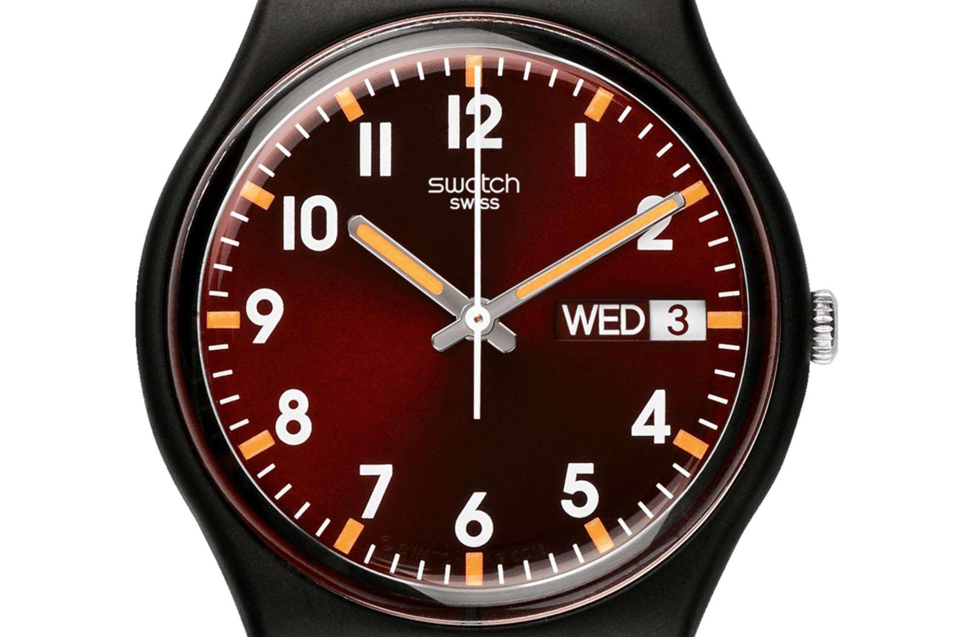 Swatch SIR RED Klassische Original Gent Rotes Zifferblatt Uhr SO28B704