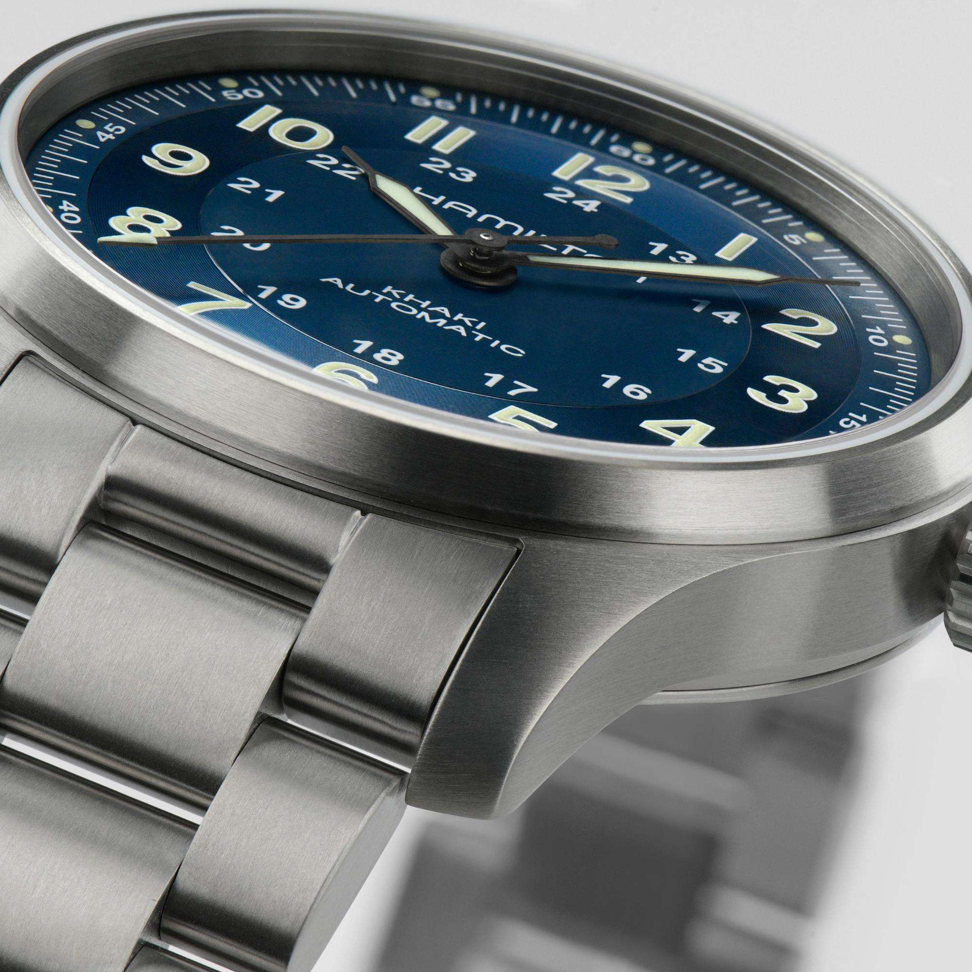 Hamilton Khaki Field Titanium H70545140 brushed titanium case side profile  