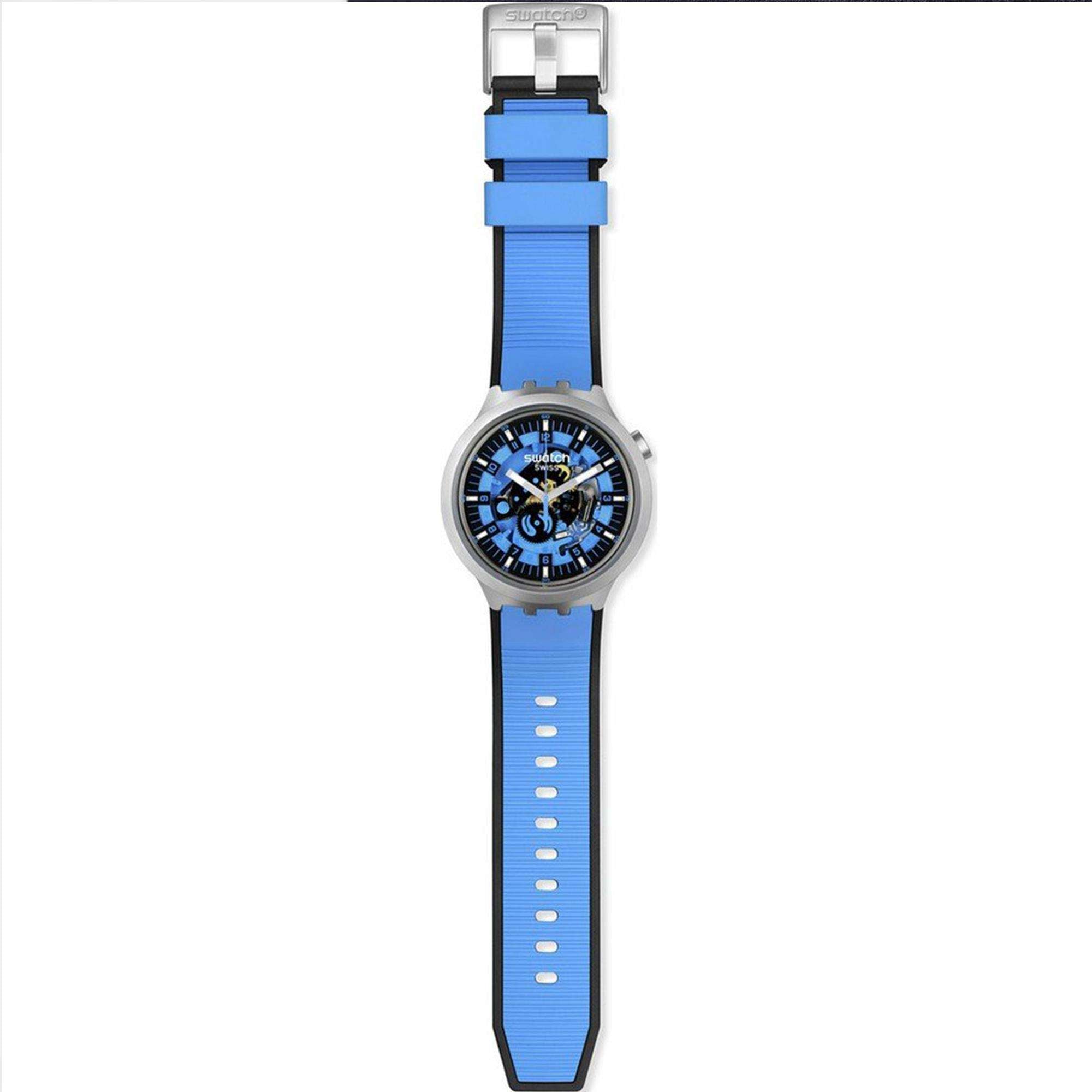 Swatch Big Bold Irony Blauer Gummiarmband Blaues Zifferblatt Quarz Uhr SB07S106