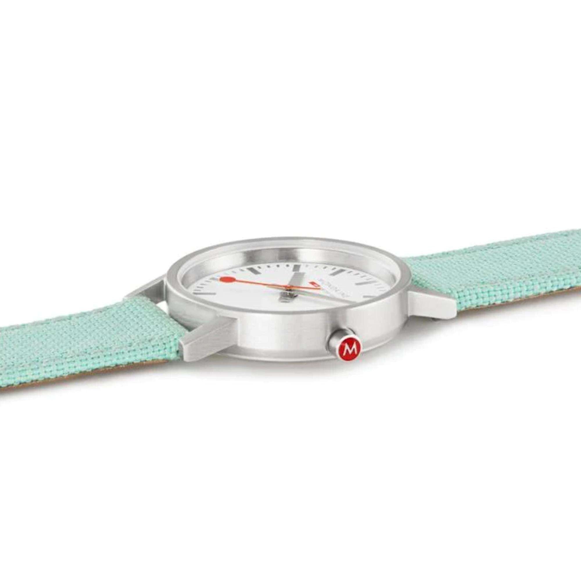 Mondaine Classic Quarz Weißes Zifferblatt Grünes Textilarmband Damen Uhr A658.30323.17SBQ