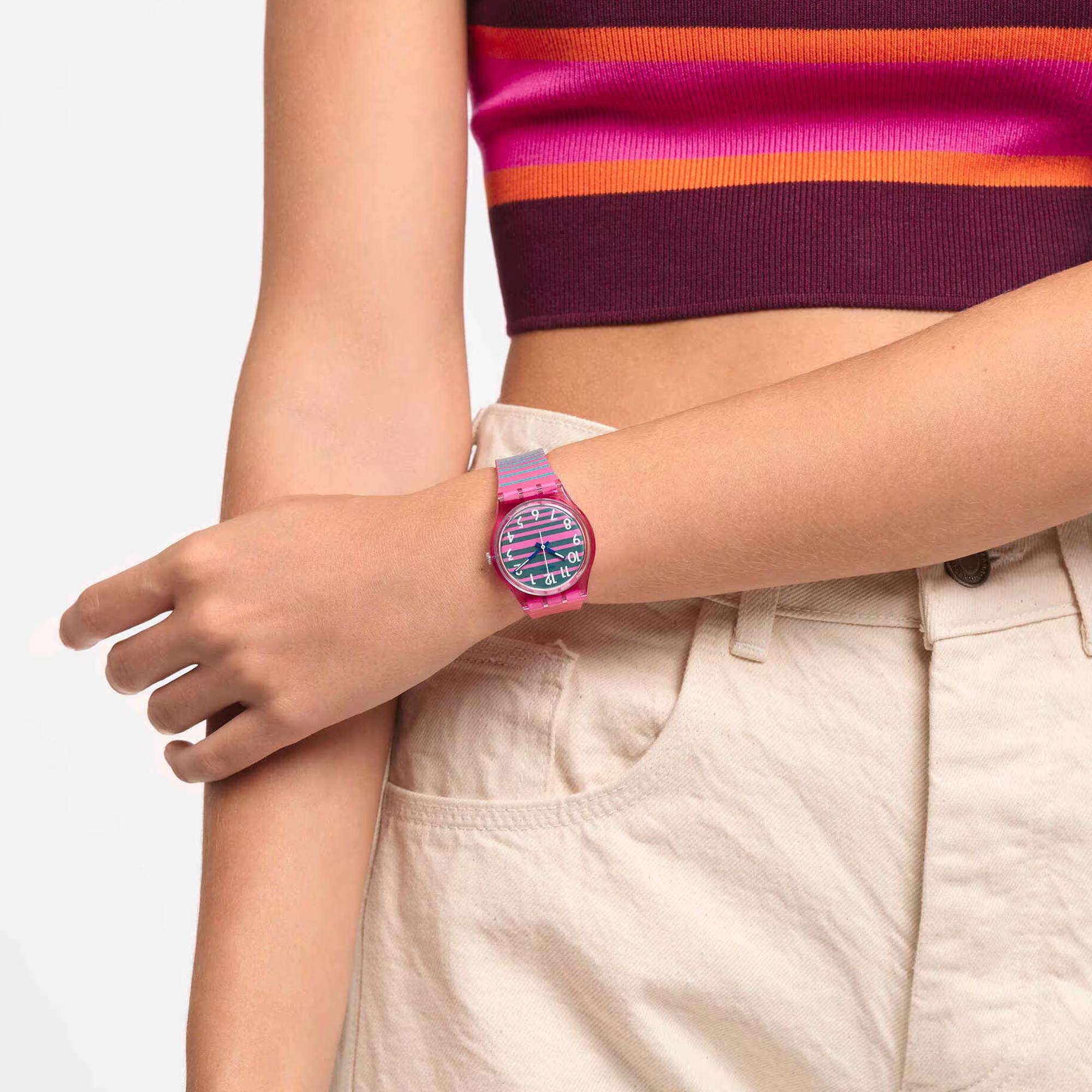 Gent Electrifying Summer Quarz Mehrfarbiges Zifferblatt Pinkes Silikonarmband Unisex Uhr SO28P105