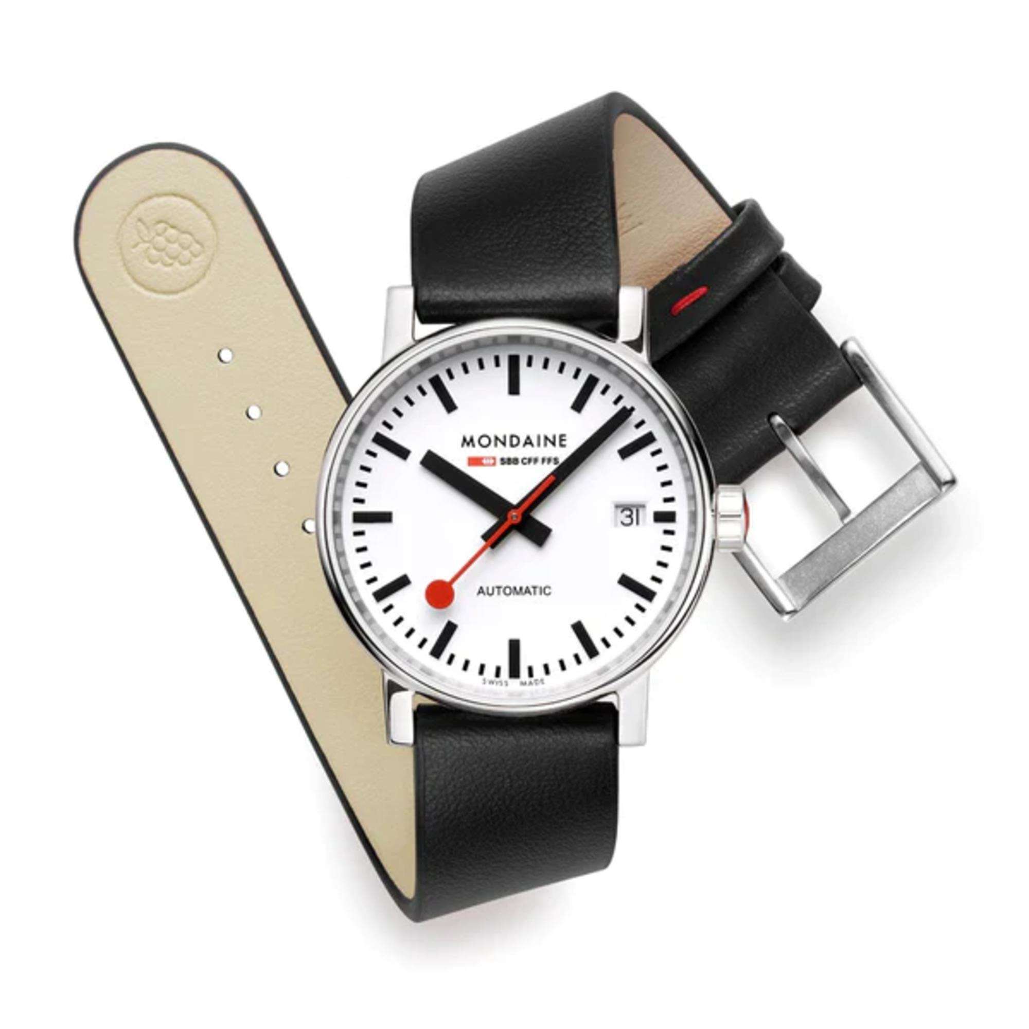 Mondaine Evo2 Automatic White Dial Black Leather Watch MSE.35610.LBV