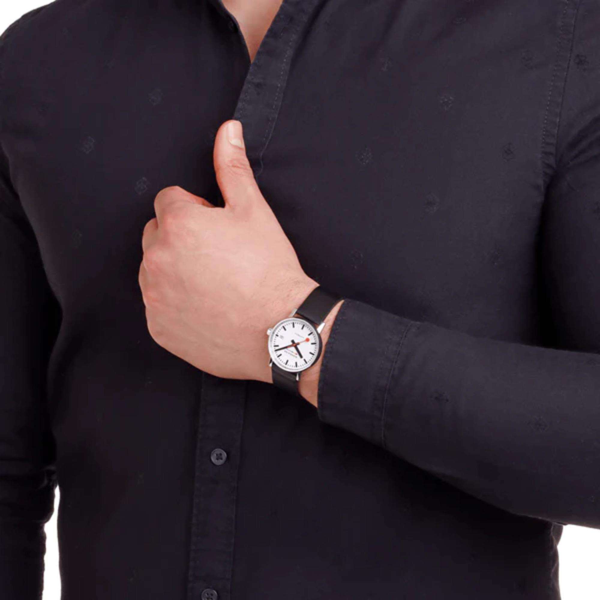 Mondaine Evo2 Automatic White Dial Black Leather Watch MSE.35610.LBV