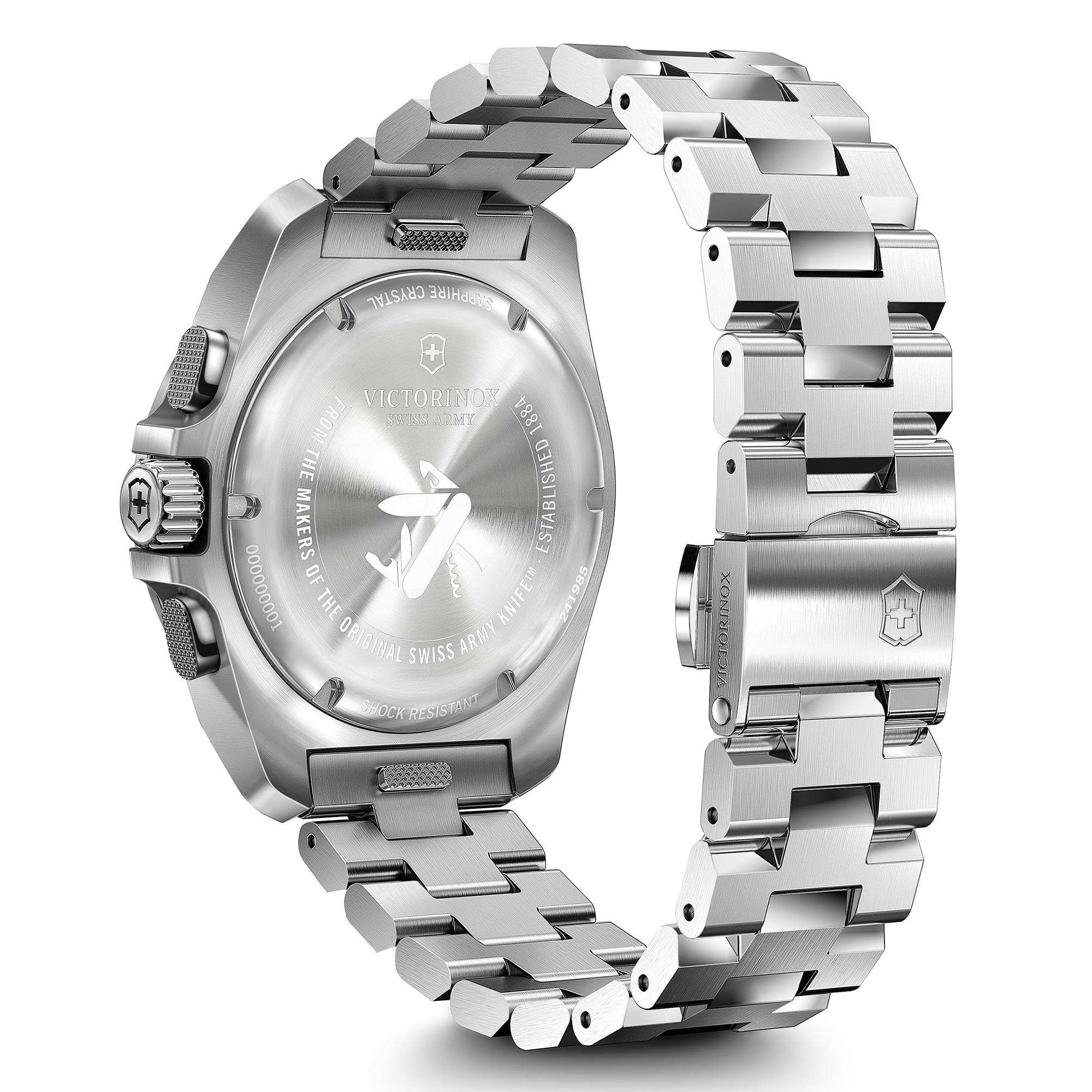 Victorinox I.N.O.X. 241985 stainless steel case-back with engravings, movement details and bracelet