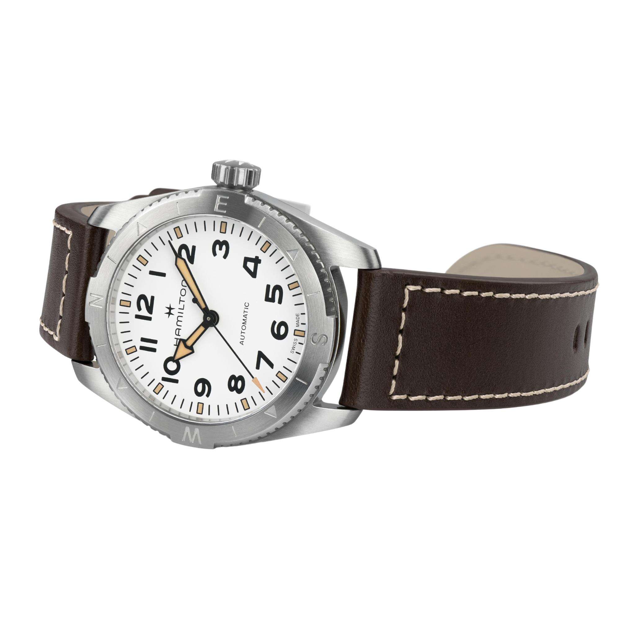 Hamilton Khaki Field H70225510 brown leather strap detail