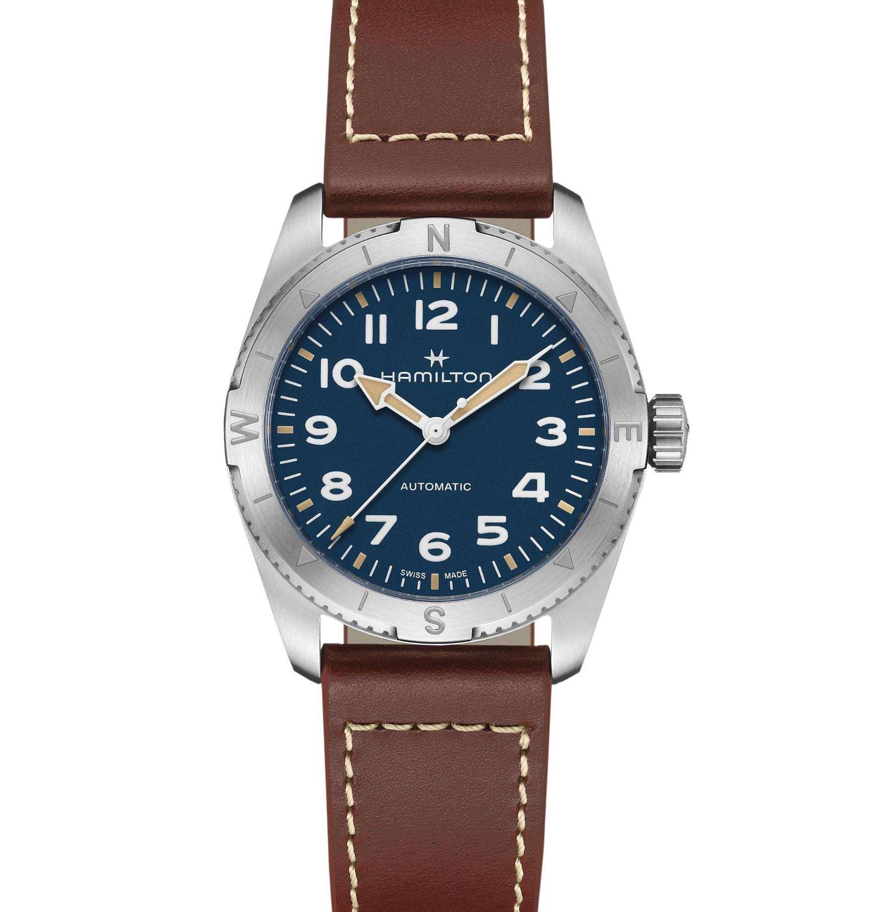 Hamilton Khaki Field Expedition 41mm blue dial leather automatic watch H70315540 front view