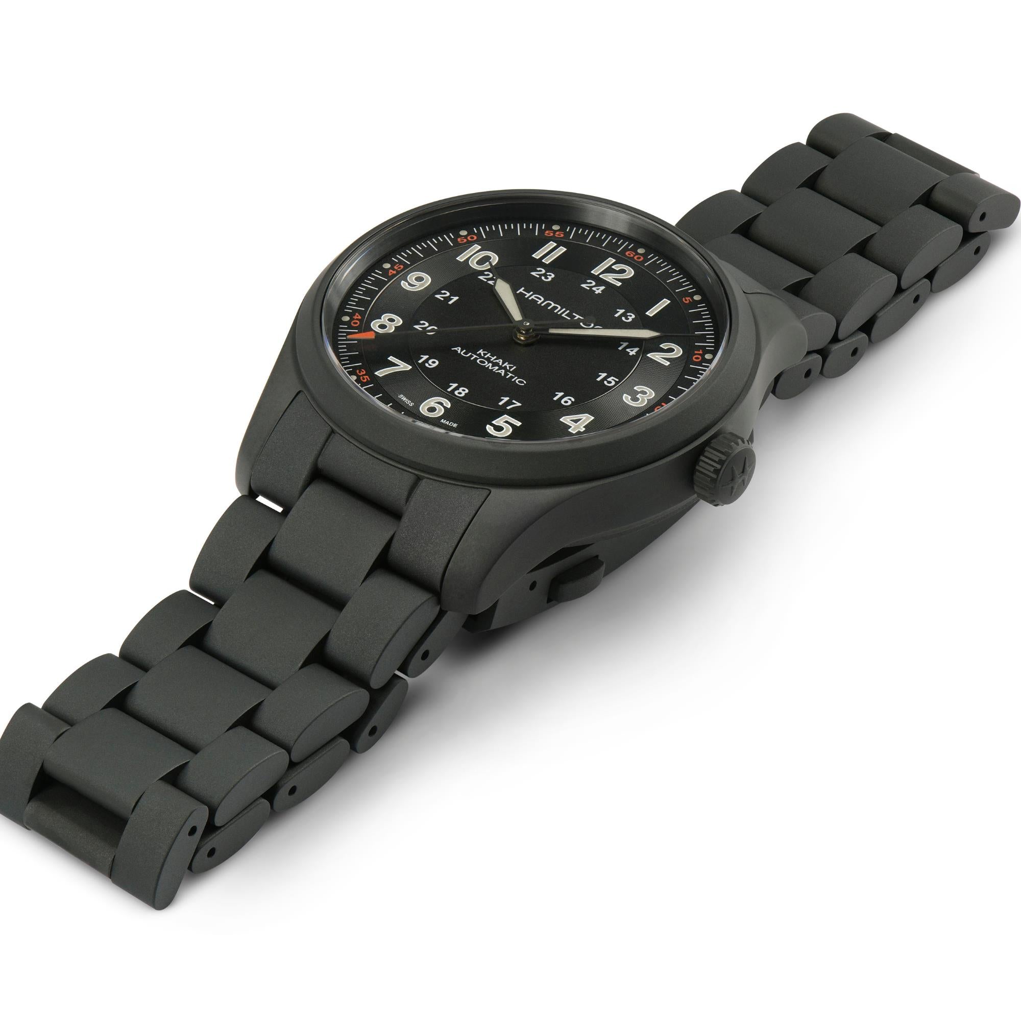 Hamilton Khaki Field 42mm Black Dial Black PVD Titanium Mens Automatic Watch H70665130