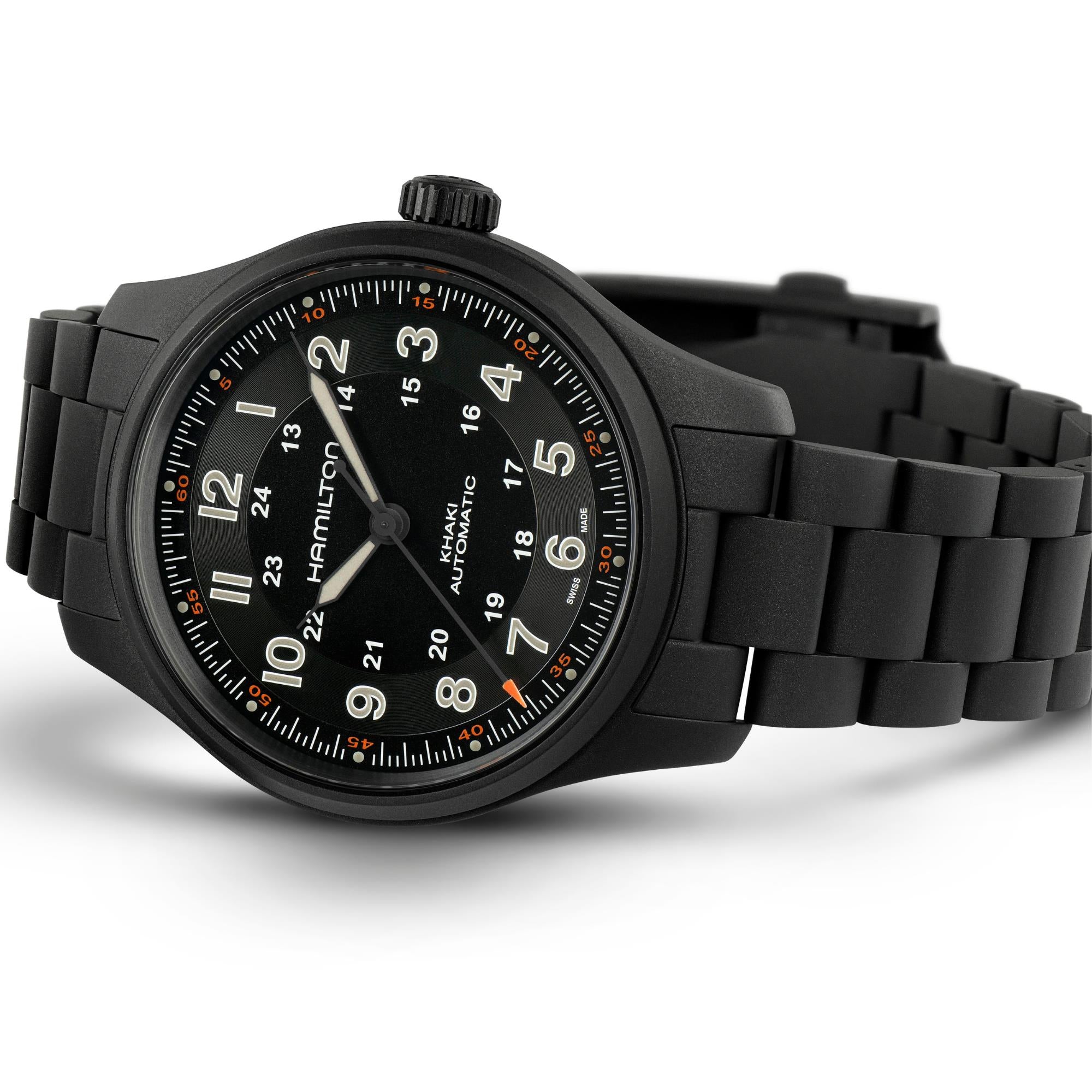 Hamilton Khaki Field 42mm Black Dial Black PVD Titanium Mens Automatic Watch H70665130