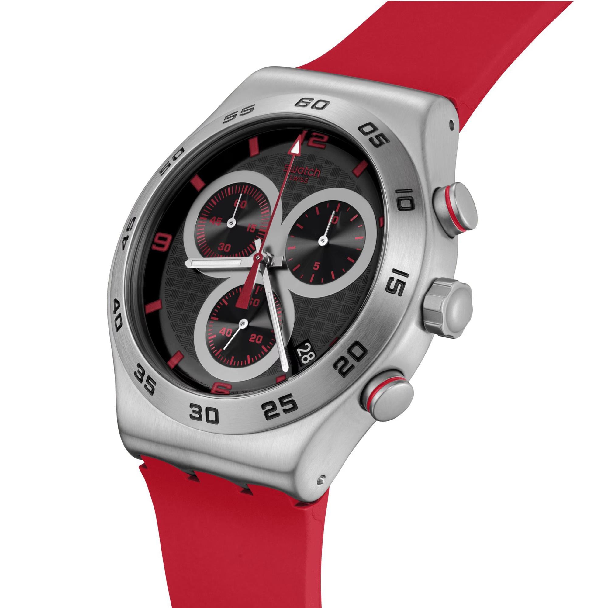 Swatch CRIMSON CARBONIC RED Red Silicone Strap Watch YVS524