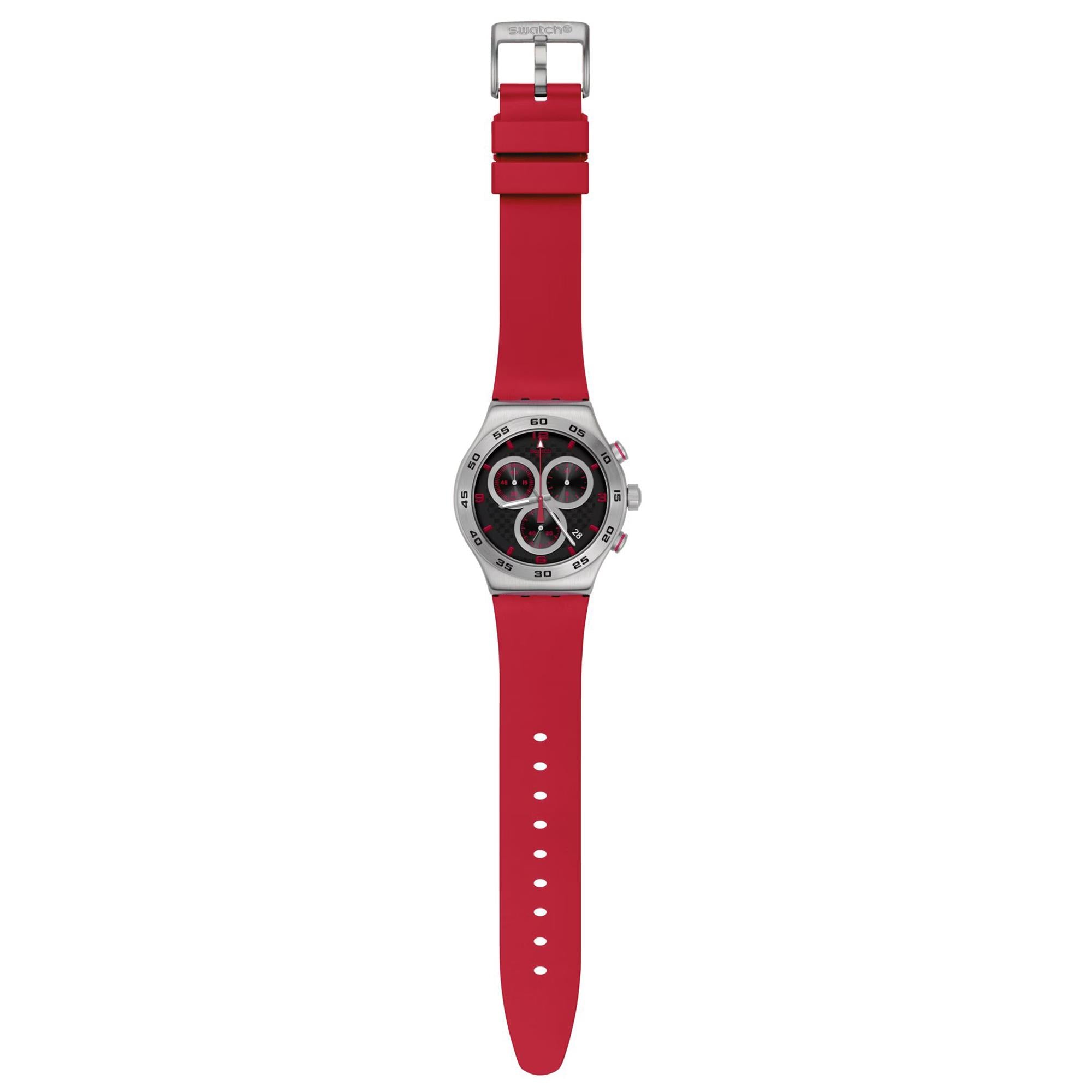 Swatch CRIMSON CARBONIC RED Red Silicone Strap Watch YVS524