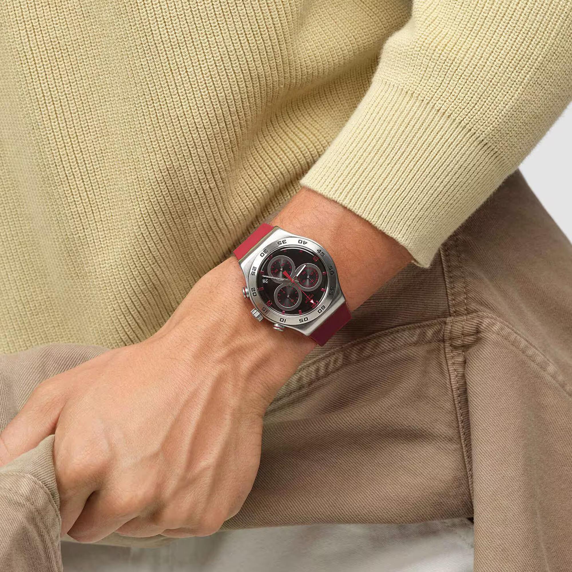 Swatch CRIMSON CARBONIC RED Red Silicone Strap Watch YVS524