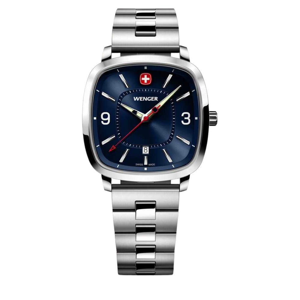 Wenger Vintage Sport Quarz Blaues Zifferblatt Edelstahlarmband Herren Uhr 01.1921.110