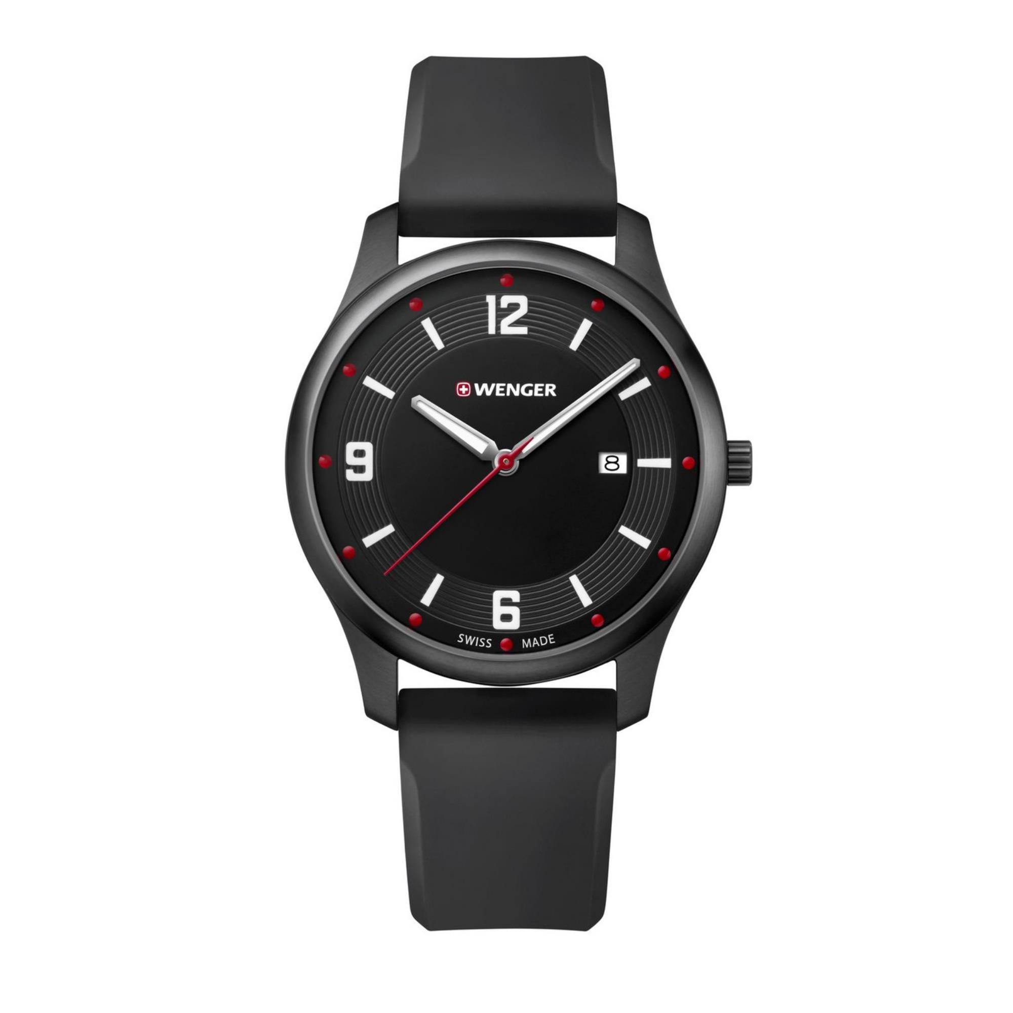 Wenger City Active Black Dial Black Silicone Strap Men's Watch 01.1441.111
