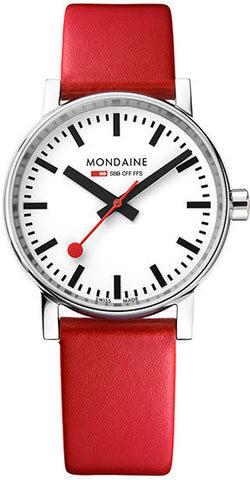 Mondaine evo2 Red Leather Strap White Dial Watch MSE.35110.LC