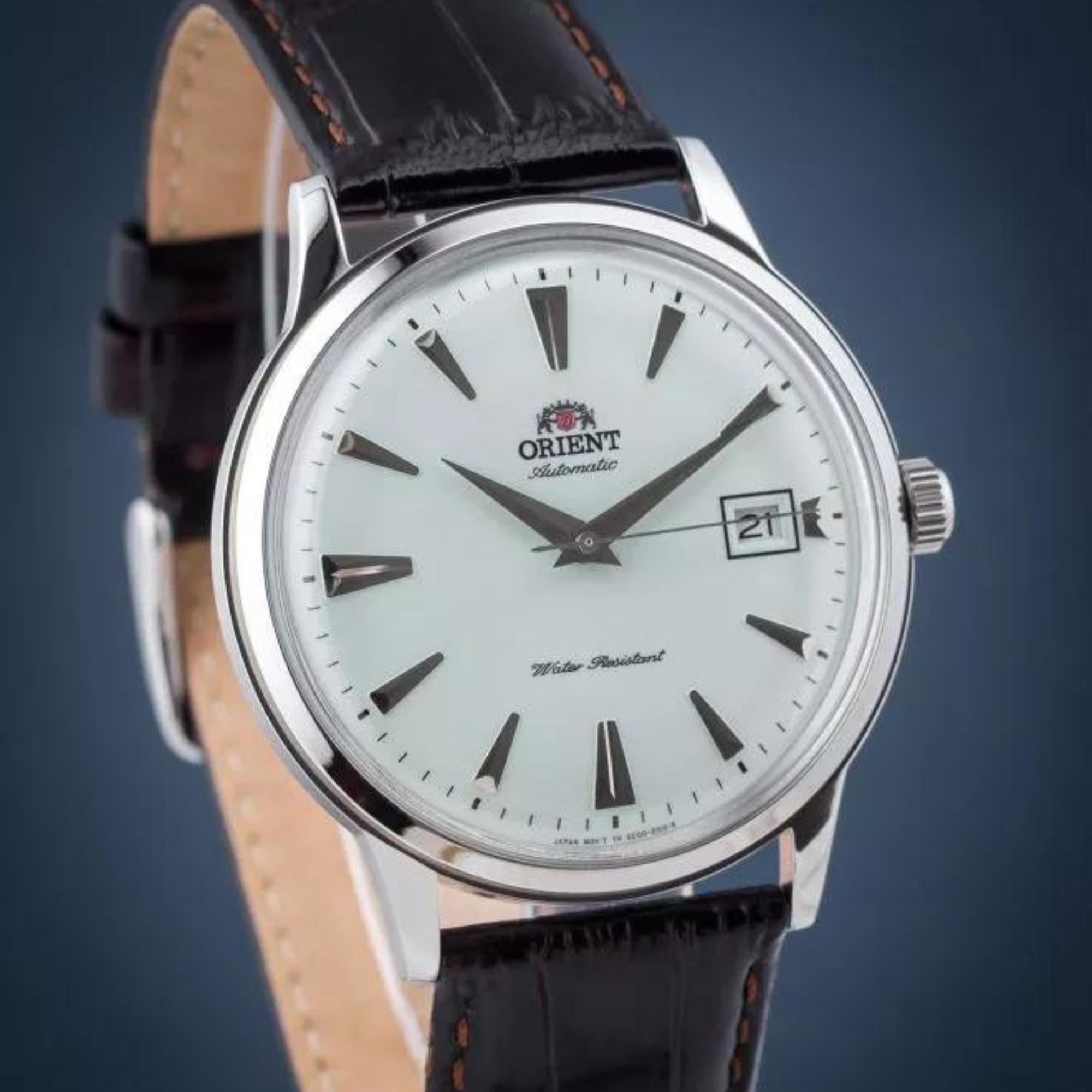 Orient Bambino 40,5mm Weißes Zifferblatt Leder Herren Automatik Uhr FAC00005W0