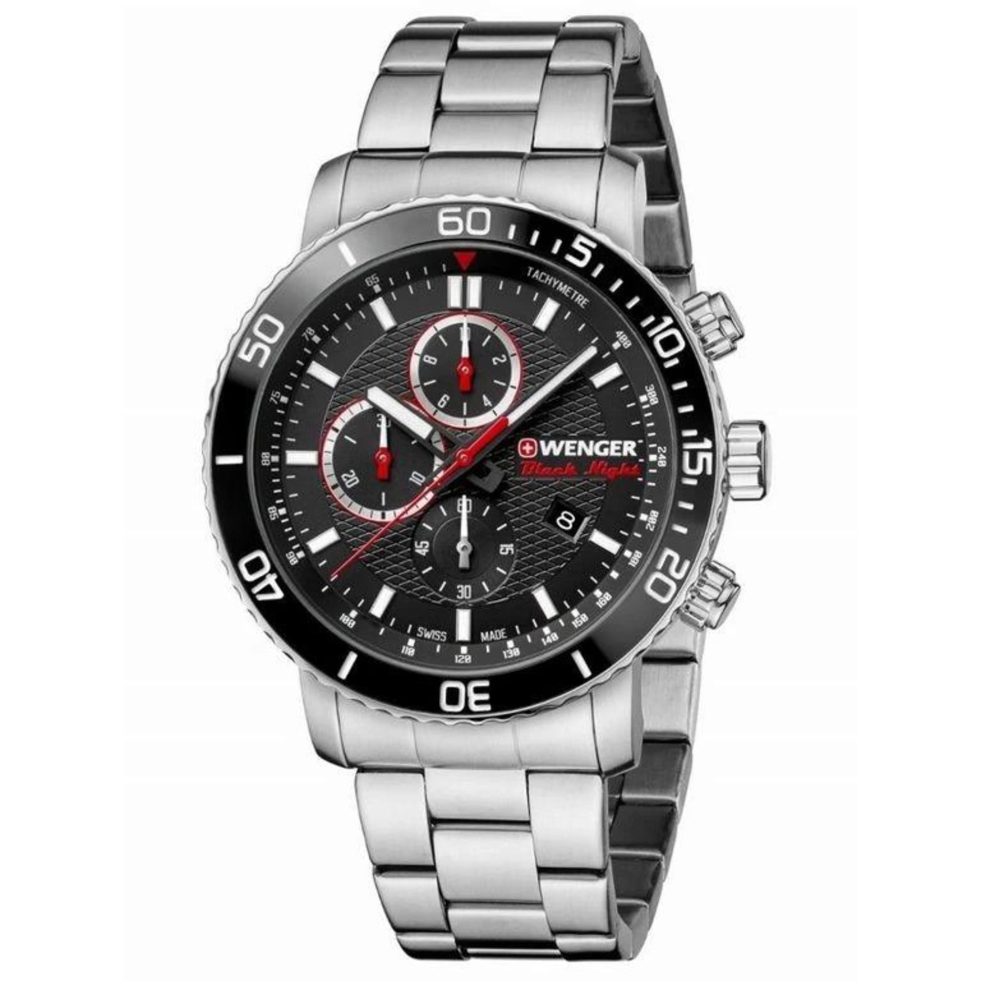 Wenger Roadster Black Night Quarz Schwarzes Zifferblatt Silberstahl Herren Uhr 01.1843.106