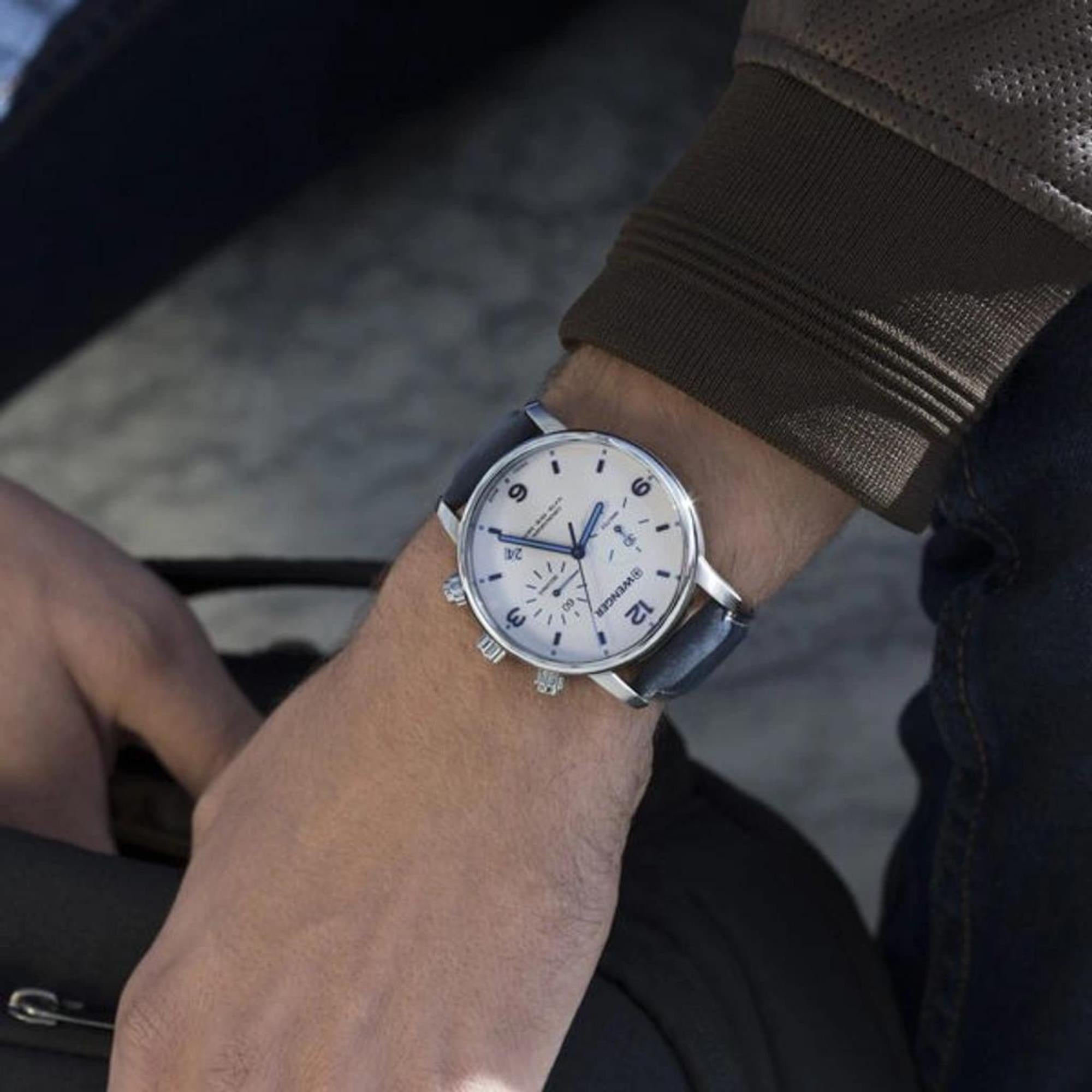 Wenger Urban Metropolitan Chronograph Quartz Cream Dial Blue Leather Strap Men's Watch 01.1743.119