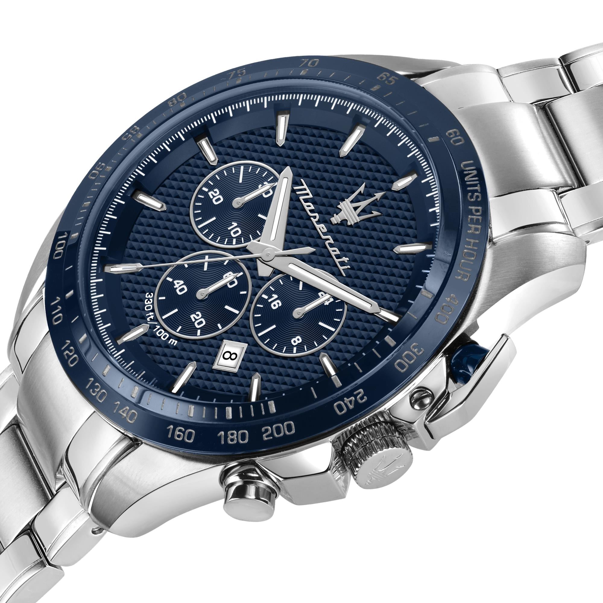 Maserati Traguardo Quarz Blau Chronograph Zifferblatt Stahlarmband Herren Uhr R8873612043