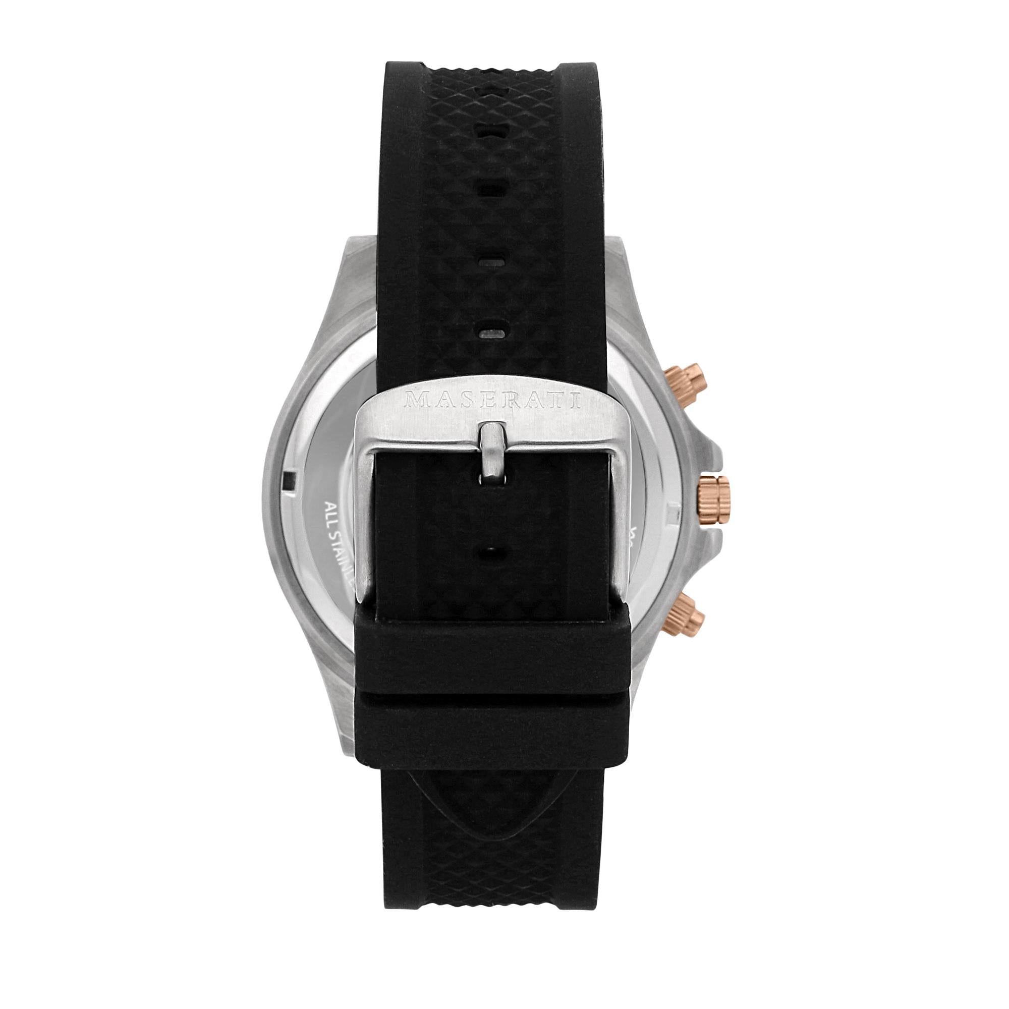 Maserati Sfidia Quarz Schwarz Chronograph Zifferblatt Schwarz Silikonarmband Herren Uhr R8871640002