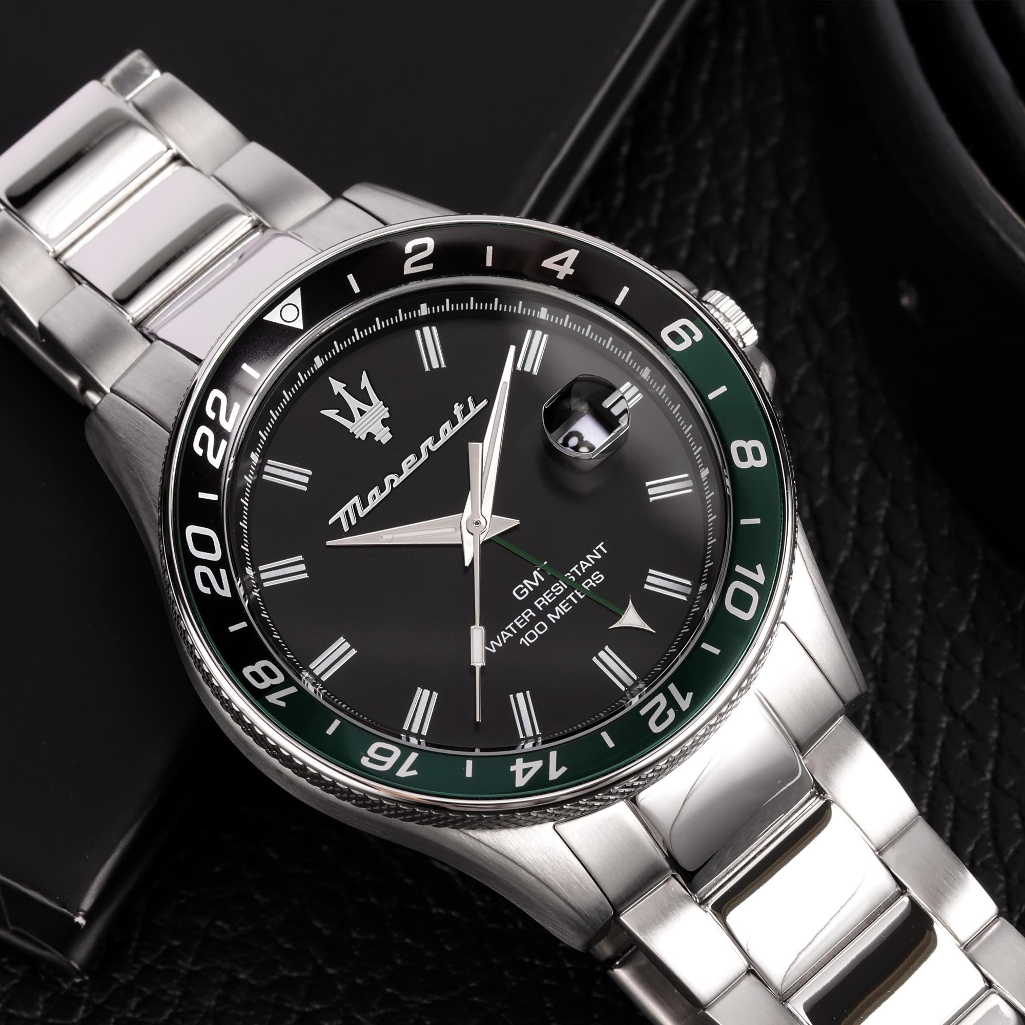 Maserati Sfidia Quartz Black GMT Dial Steel Bracelet Men's Watch R8853140005