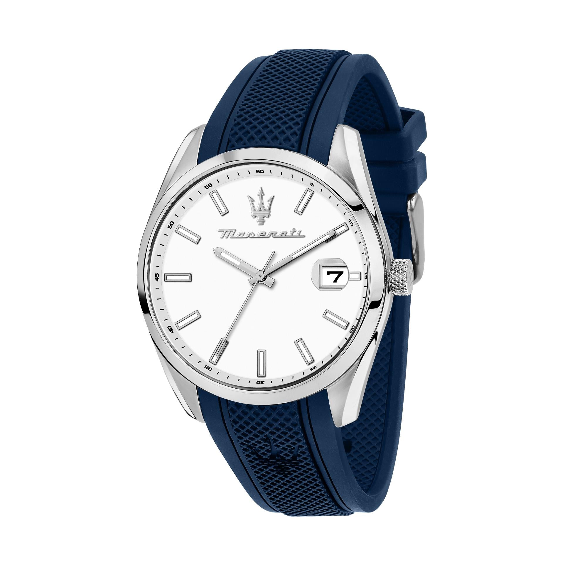 Maserati Attrazione Quarz Weiß Zifferblatt Blau Silikonarmband Herren Uhr R8851151007