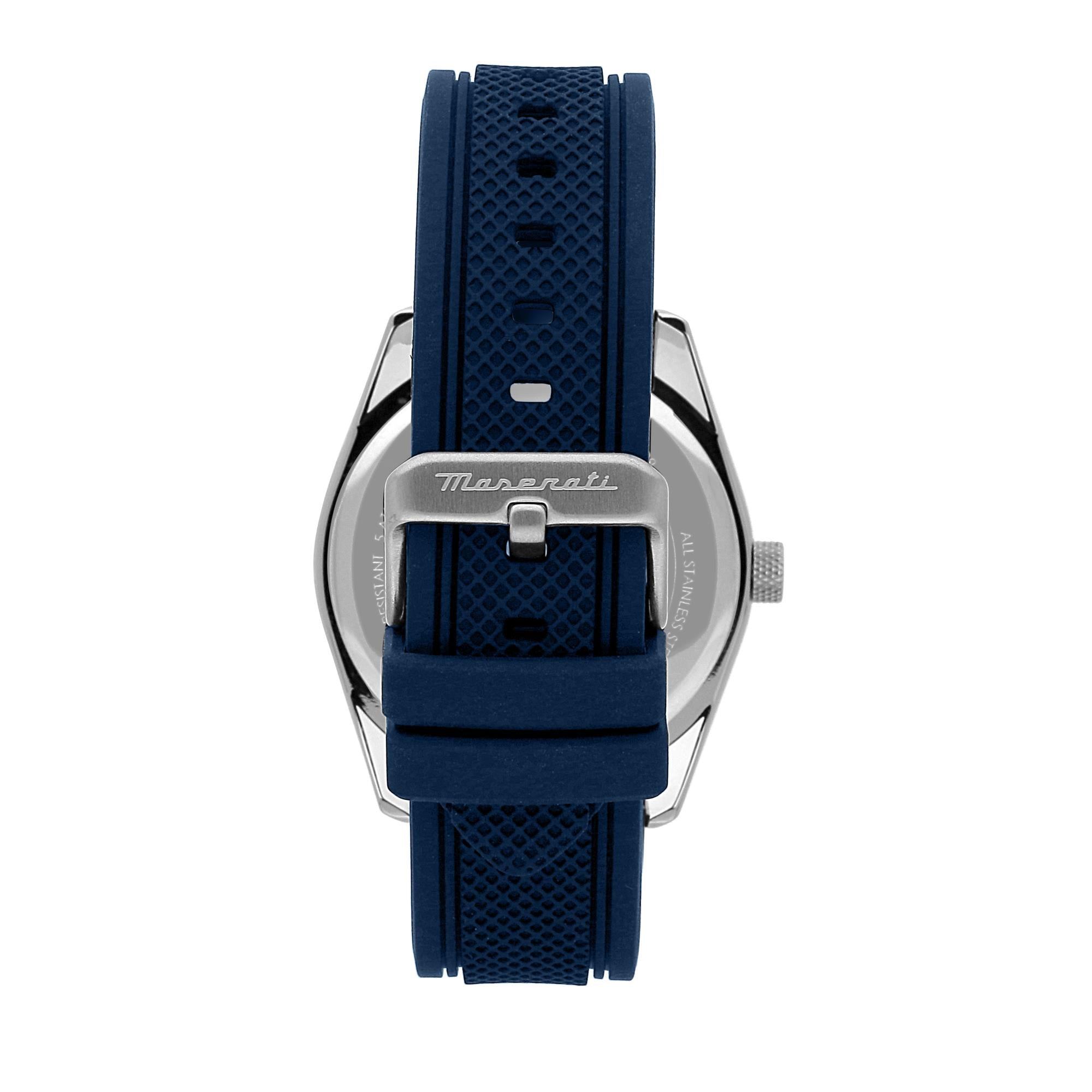 Maserati Attrazione Quarz Weiß Zifferblatt Blau Silikonarmband Herren Uhr R8851151007