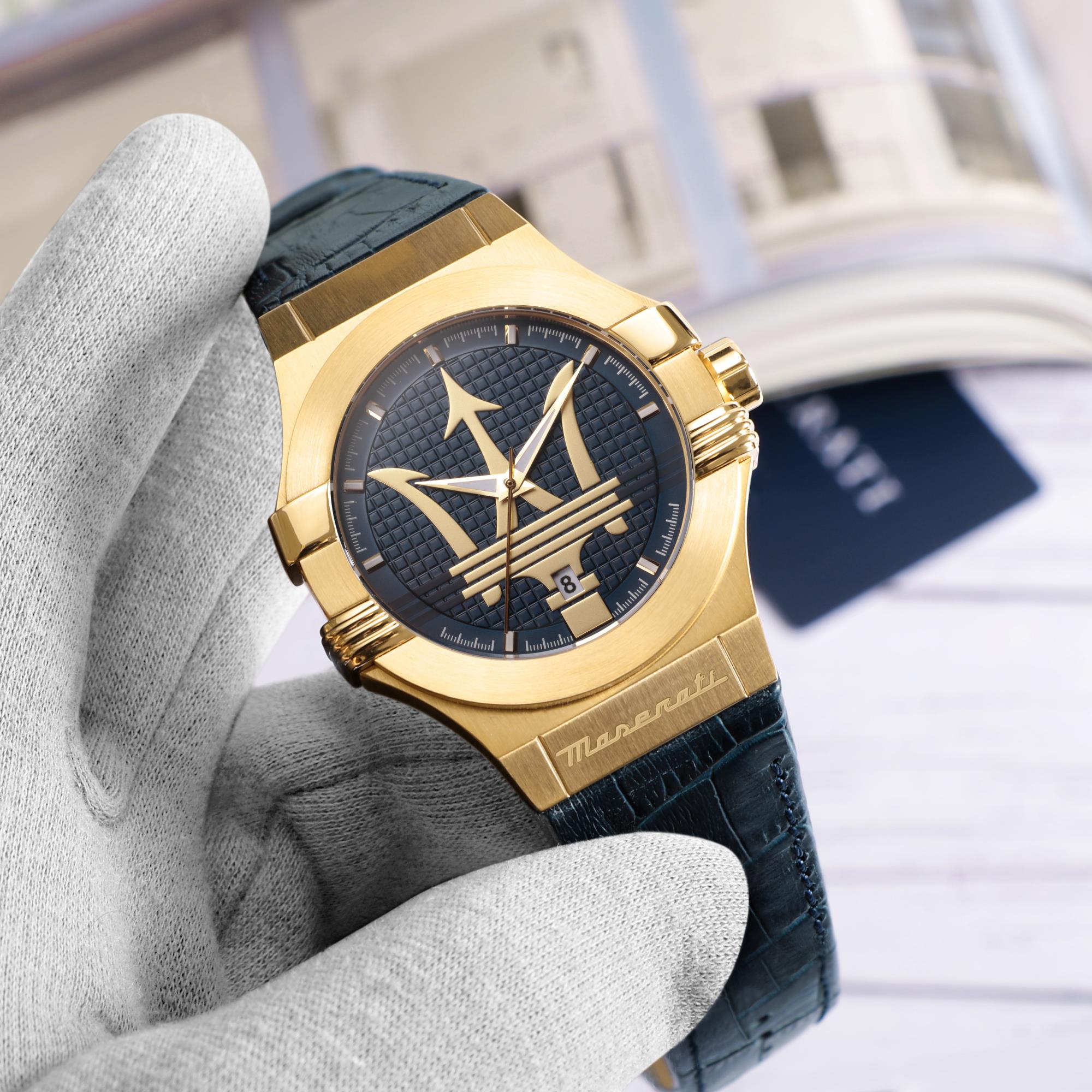 Maserati Potenza Quartz Blue Dial Blue Leather Strap Men's Watch R8851108035