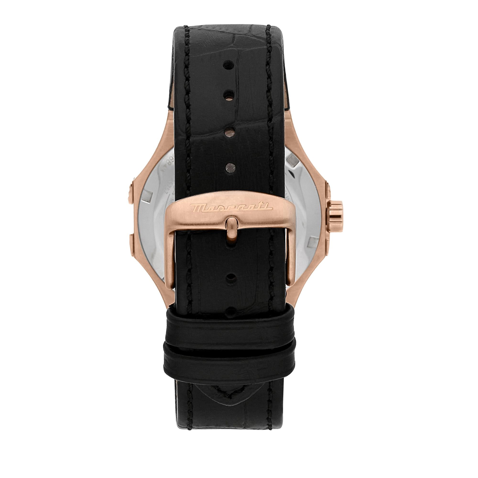 Maserati Potenza Quarz Skelett Zifferblatt Schwarz Lederarmband Herren Uhr R8821108039