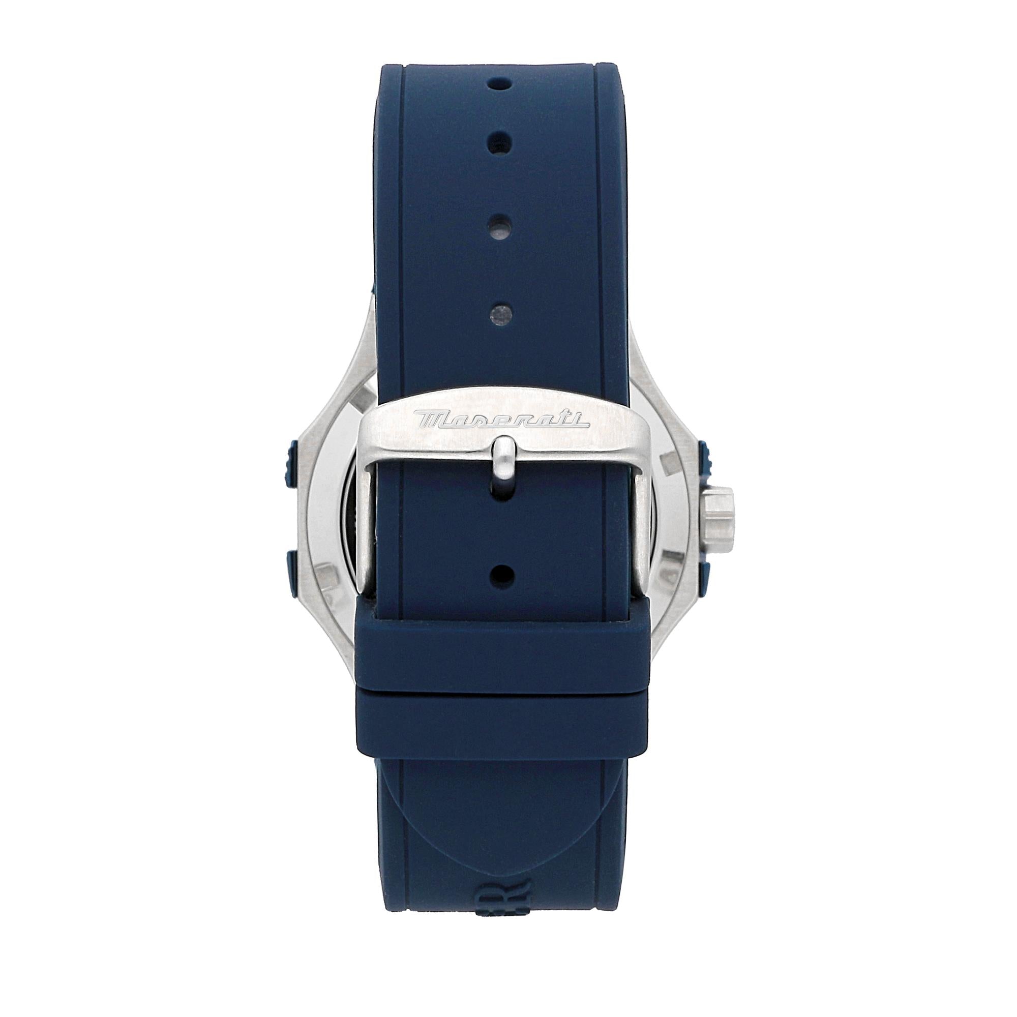 Maserati Potenza Quarz Skelett Zifferblatt Blau Silikonarmband Herren Uhr R8821108035