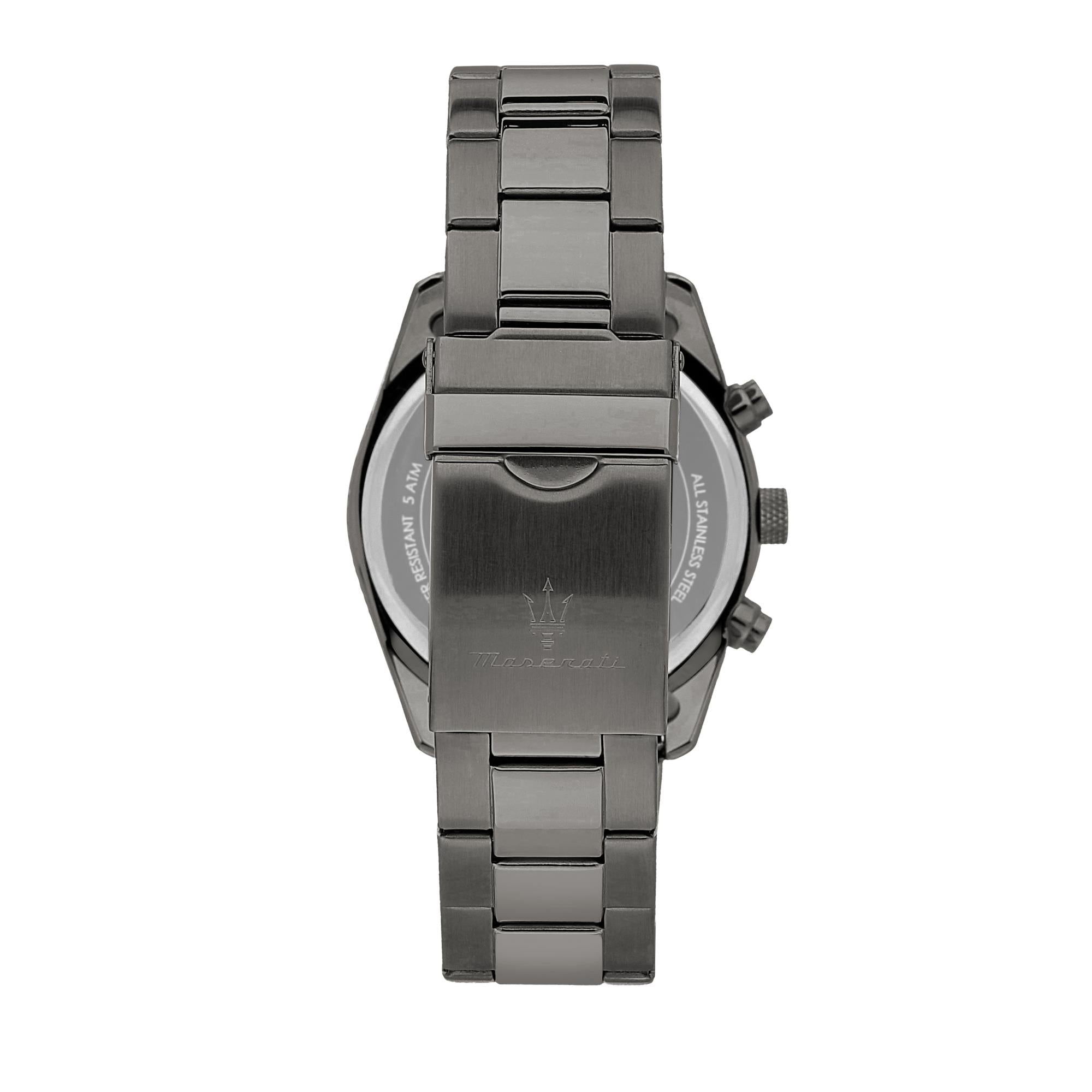 Maserati Attrazione Quarz Schwarzes Chronograph Zifferblatt Schwarzes PVD Stahlarmband Herren Uhr R8853151001