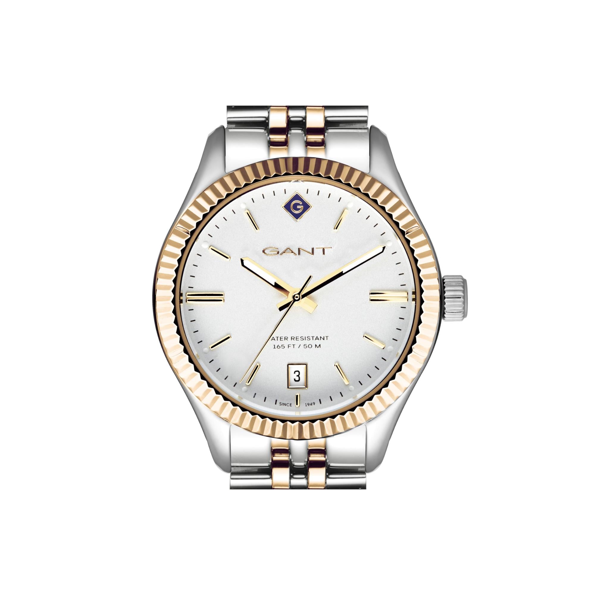 Gant Sussex Quarz Uhr mit silbernem Zifferblatt und zweifarbigem Edelstahlarmband für Damen G136009