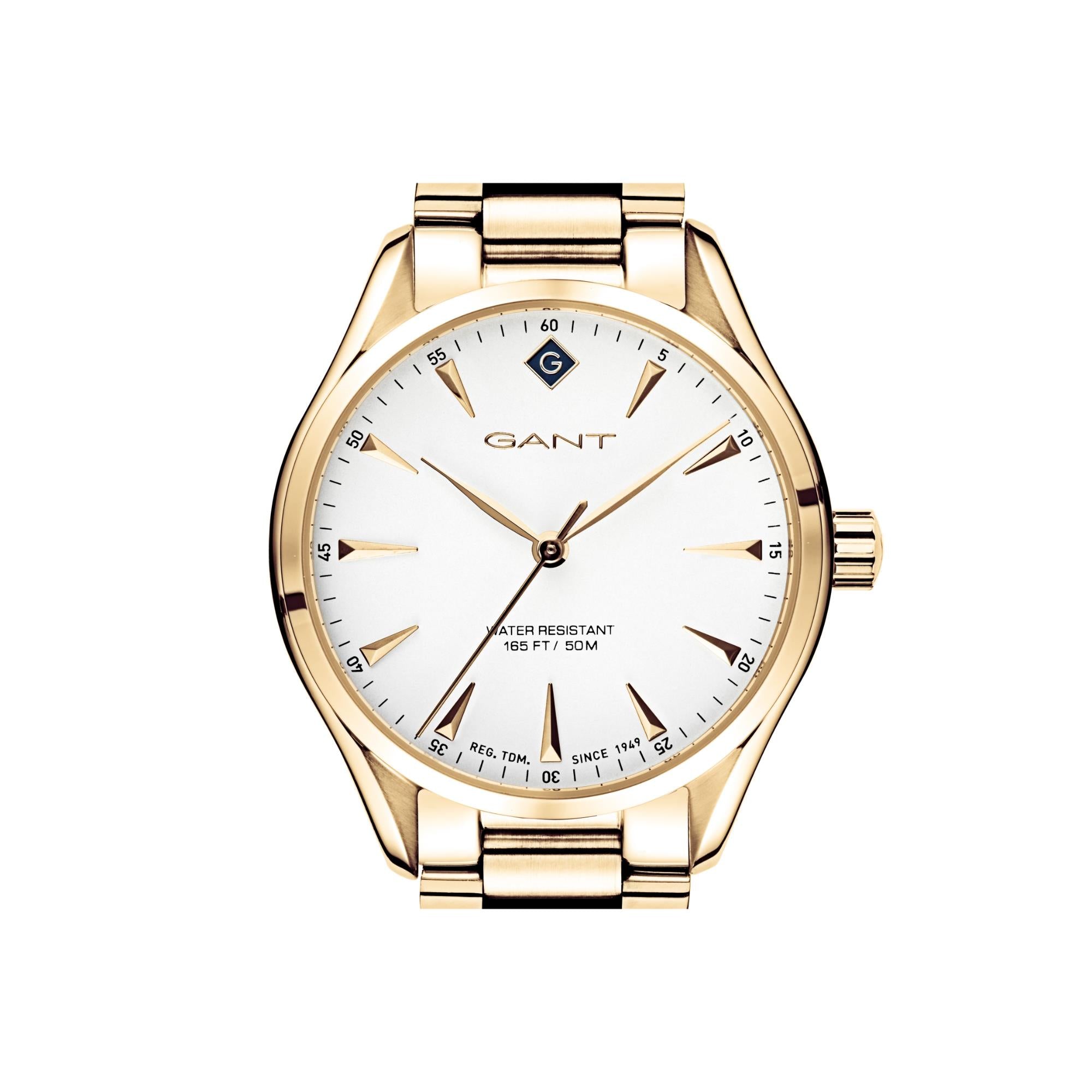 Gant Sharon Quarz Uhr mit weißem Zifferblatt und goldbeschichtetem Edelstahlarmband für Damen G129003