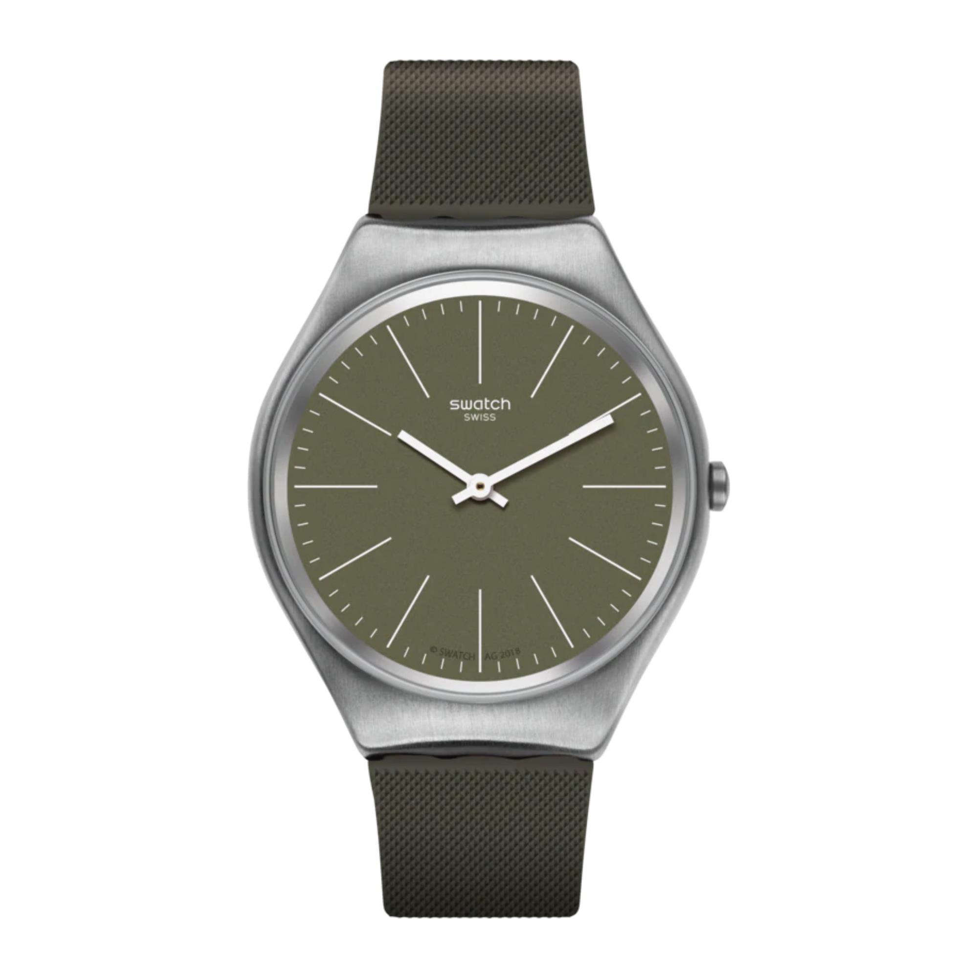 Swatch Skin Irony Skinnature Herren Uhr mit khakigrünem Zifferblatt SYXS116