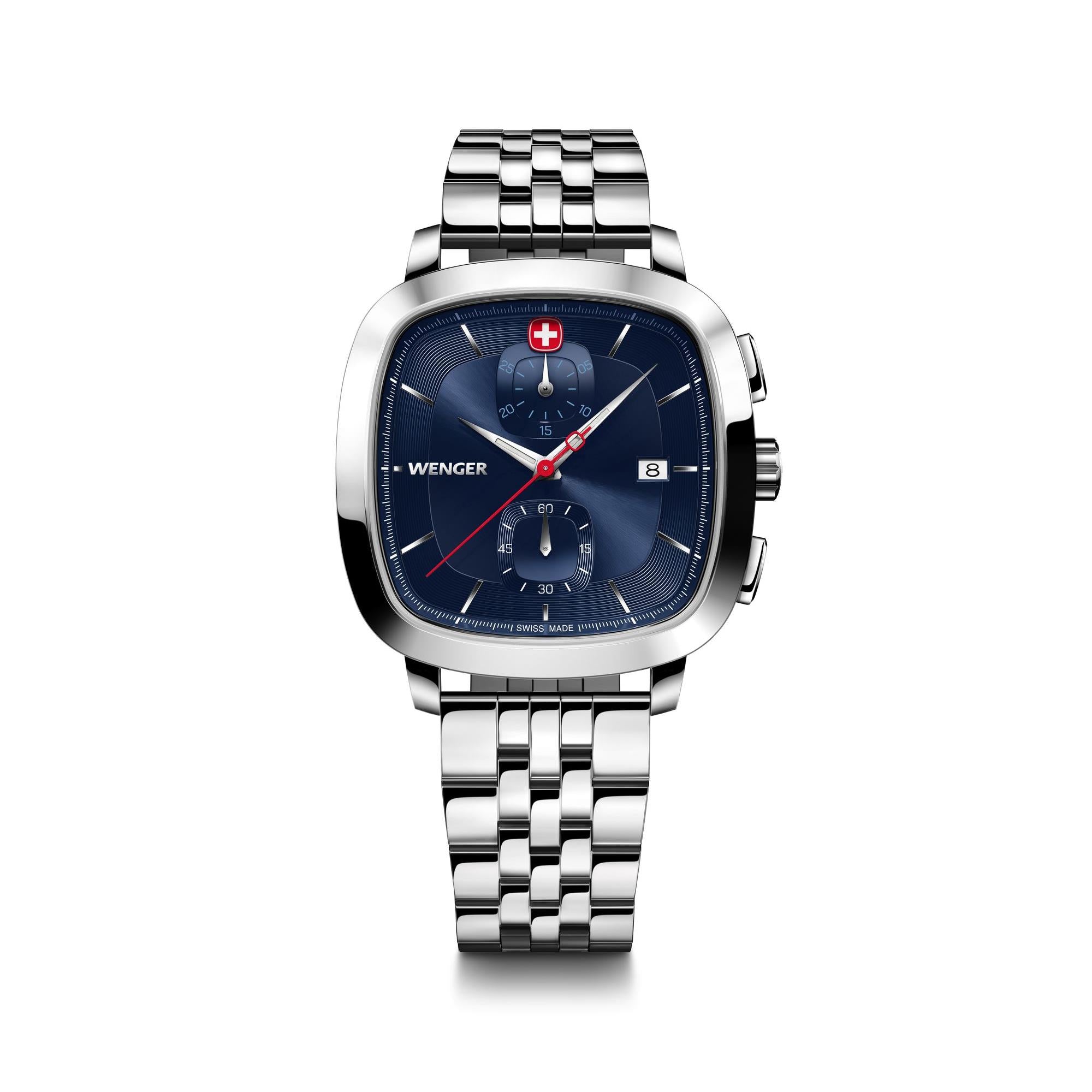 Wenger Vintage Classic Chrono Schwarzes Zifferblatt Edelstahlarmband Herren Uhr 01.1933.103