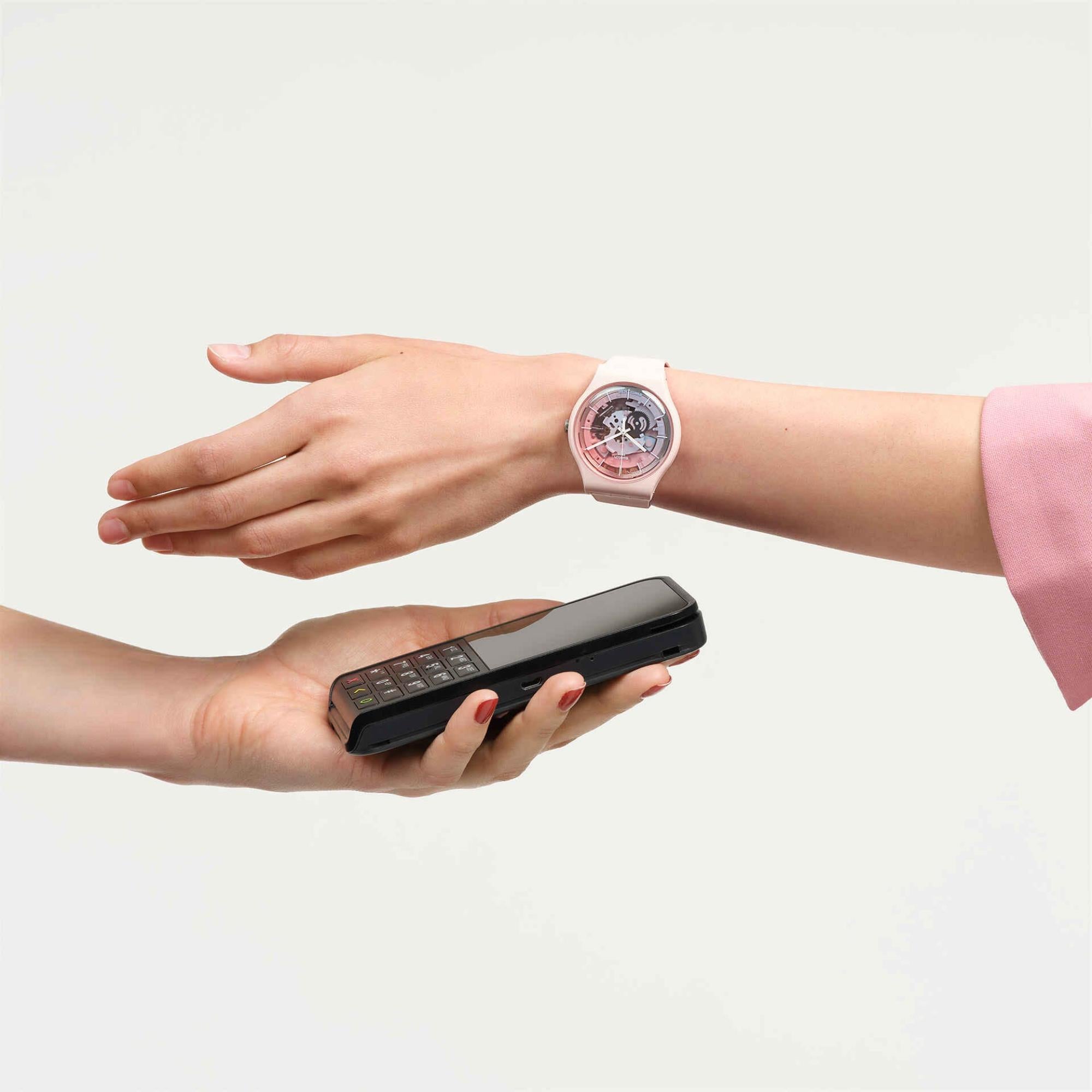 Swatch SwatchPAY! Fleetingly Pink Pay! Quarz Pinkes Zifferblatt Silikonarmband Unisex Uhr SO32P103-5300