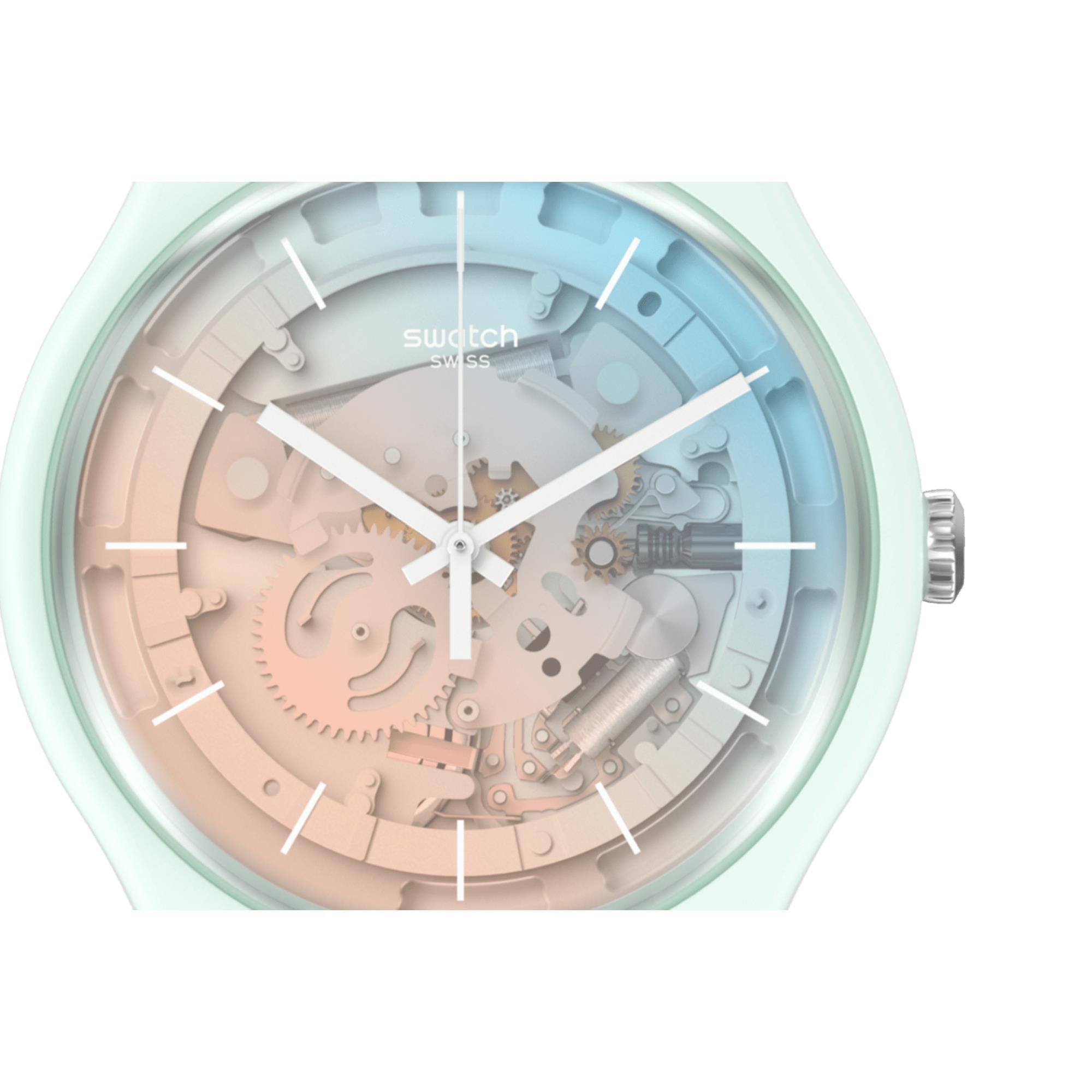 Swatch SwatchPAY! Fleetingly IceBlue! Quartz Pink Dial Silicone Strap Unisex Watch SO32S101