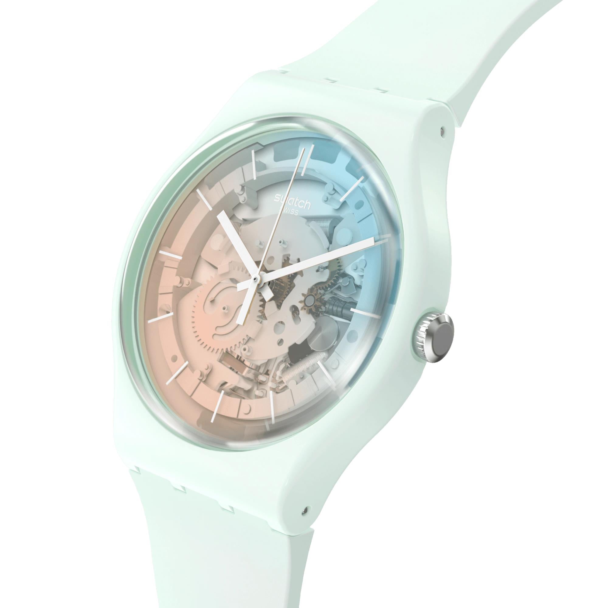 Swatch SwatchPAY! Fleetingly IceBlue! Quartz Pink Dial Silicone Strap Unisex Watch SO32S101