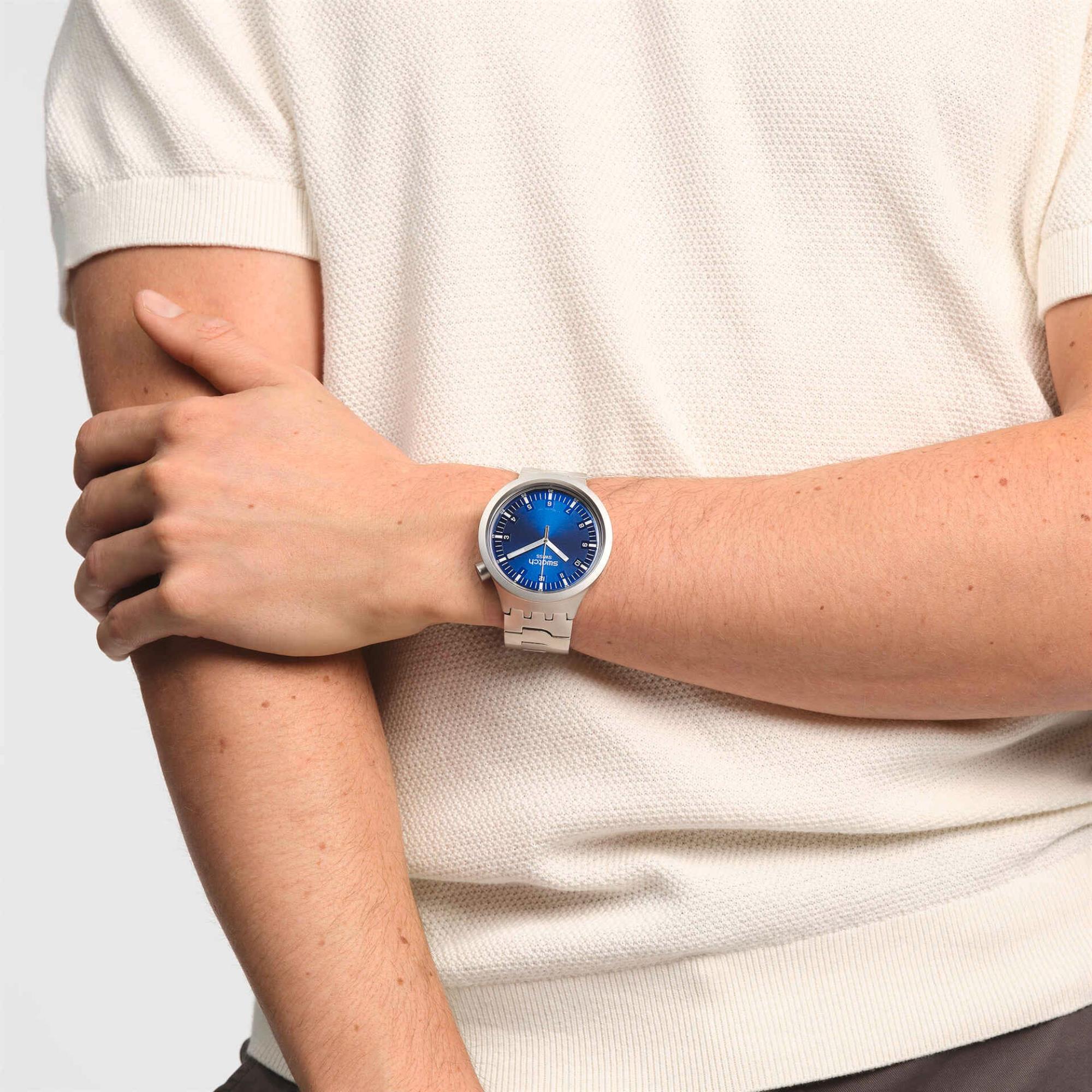 Swatch Big Bold Irony Indigo Hour Quartz Blue Dial Steel Strap Unisex Watch SB07S102G