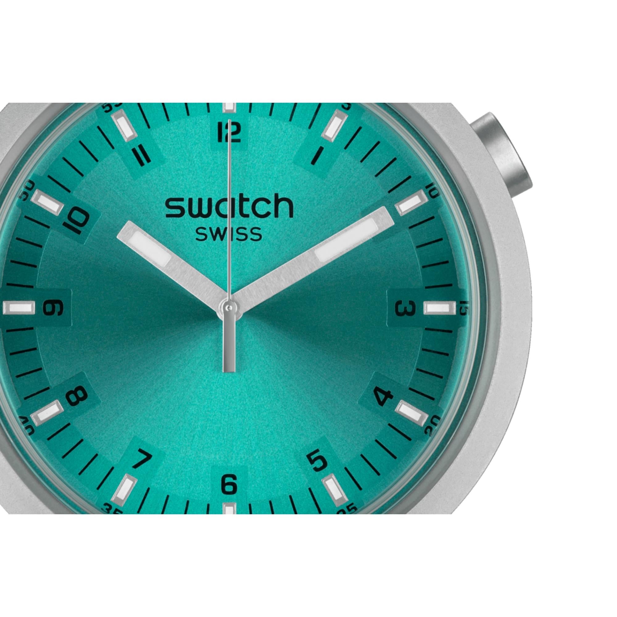 Swatch Big Bold Aqua Shimmer Face Quartz Blue Dial Steel Strap Unisex Watch SB07S100G