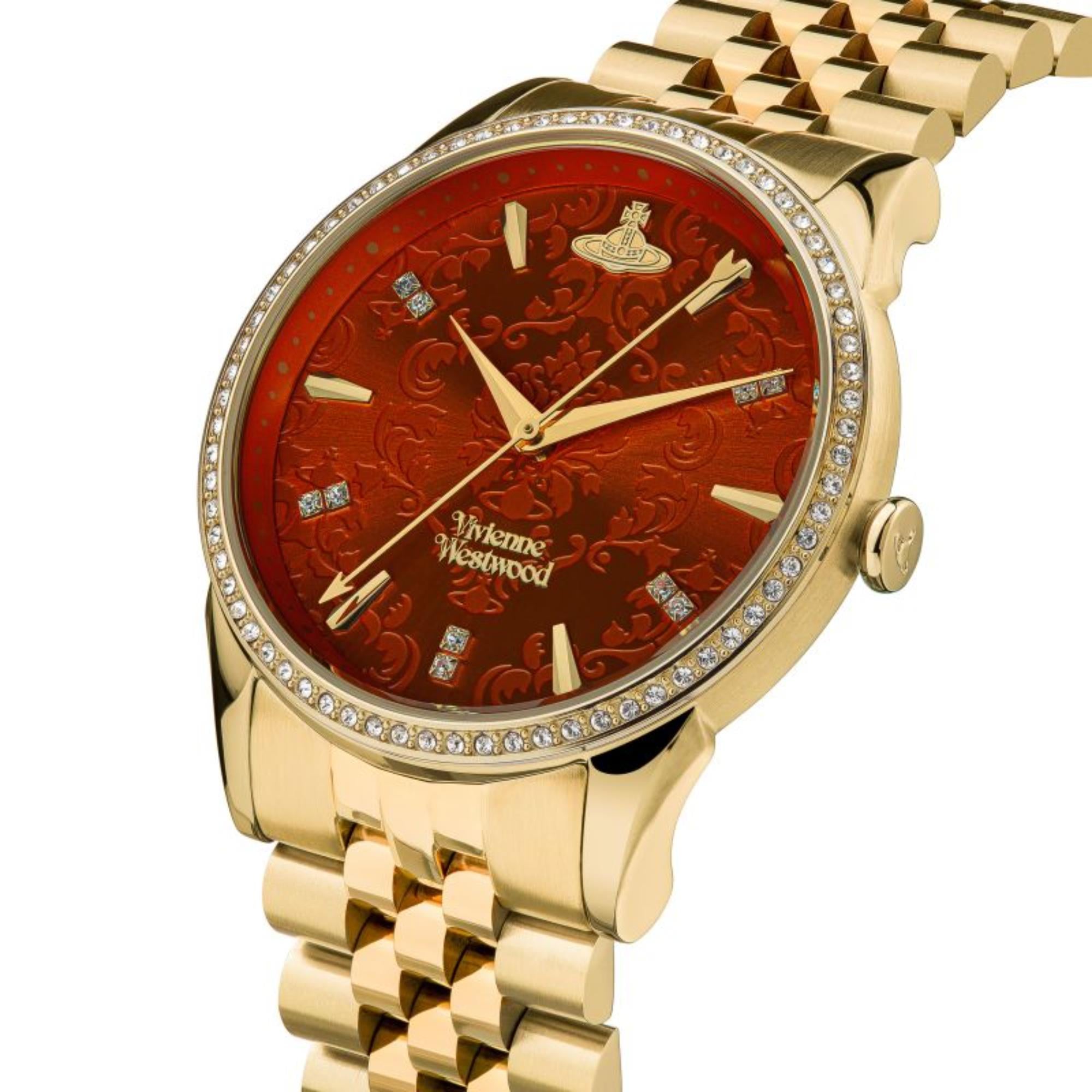 Vivienne Westwood Wallace Quarzwerk Oranges Zifferblatt Edelstahlarmband Damen Uhr VV208RDGD