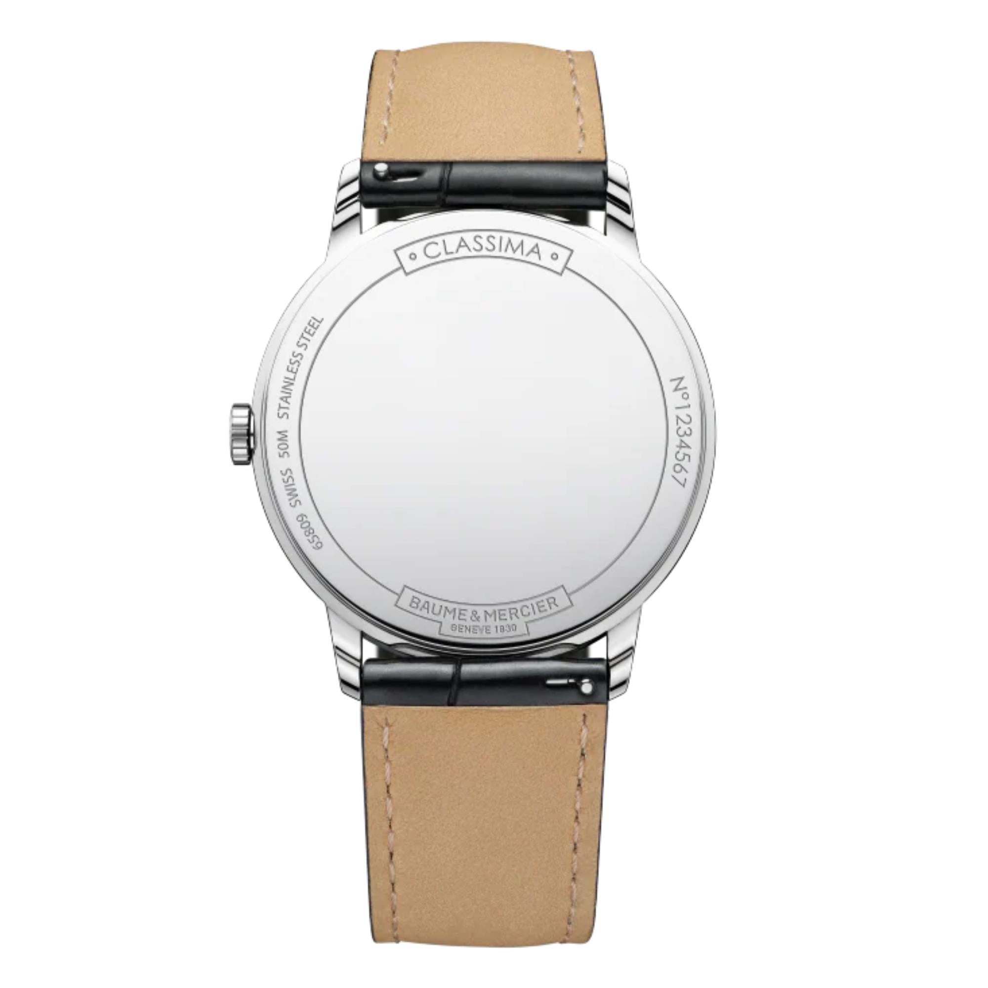 Baume & Mercier Classima Quarz Weiß Zifferblatt Schwarzes Lederarmband Herren Uhr BM0A10323