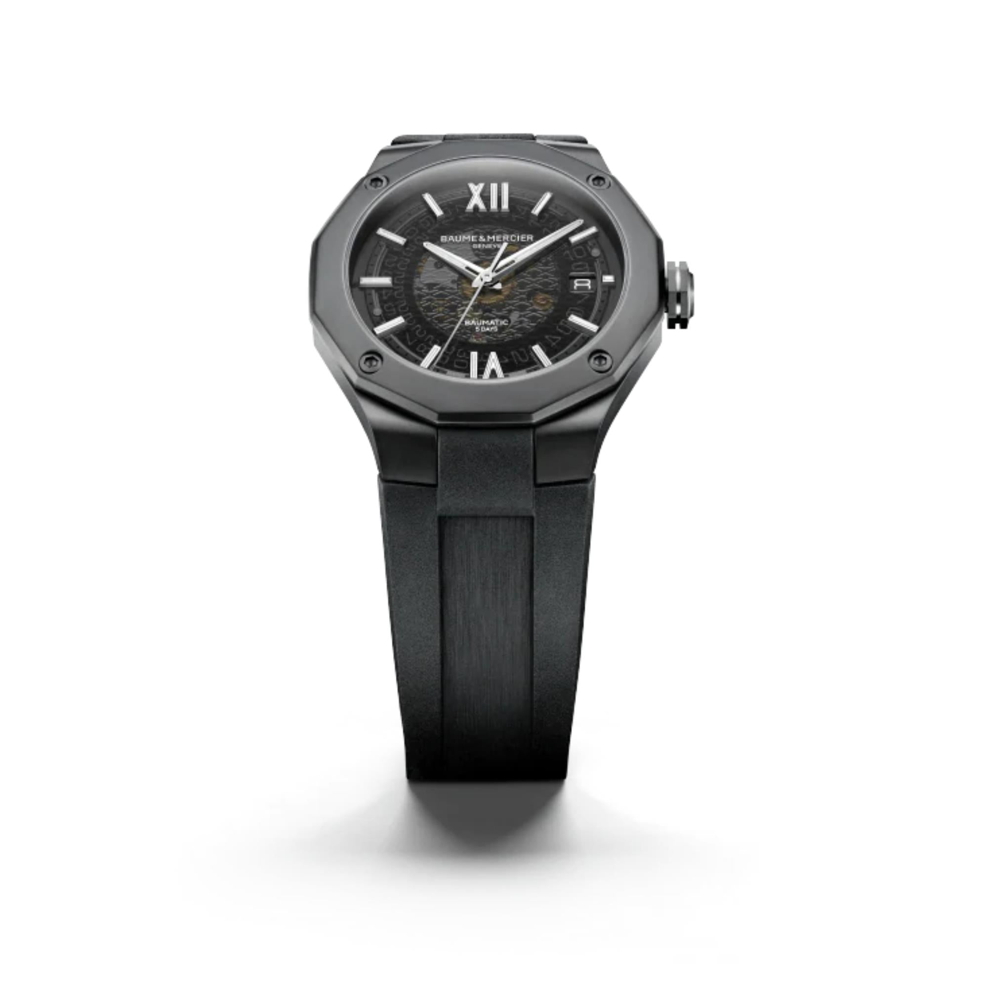 Baume & Mercier Riviera Baumatic Automatic Grey Dial Black Rubber Strap Men's Watch BM0A10617