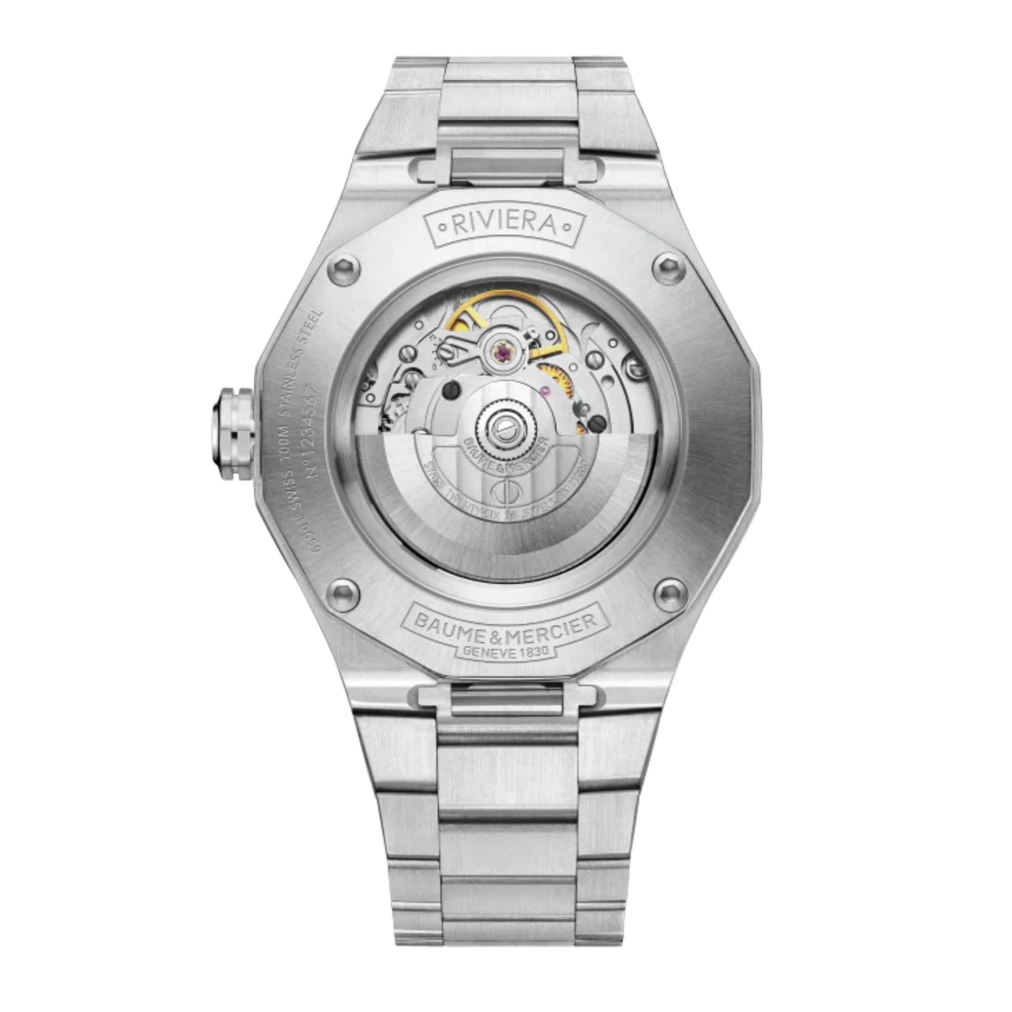 Baume & Mercier Riviera „Swiss Made“ Automatik Schwarzes Zifferblatt Edelstahlarmband Herren Uhr BM0A10621