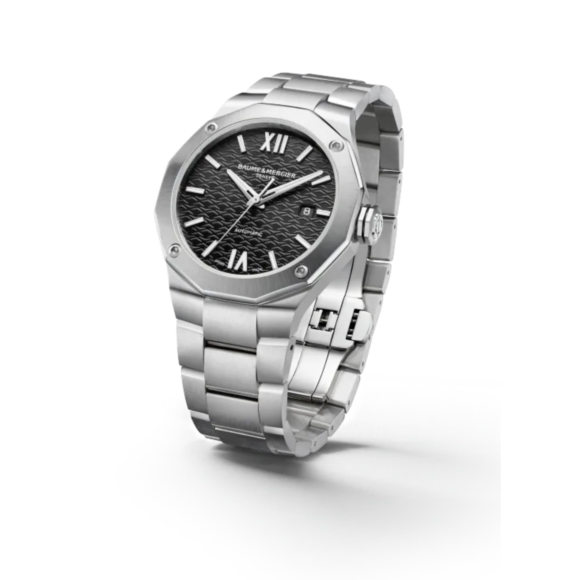 Baume & Mercier Riviera „Swiss Made“ Automatik Schwarzes Zifferblatt Edelstahlarmband Herren Uhr BM0A10621