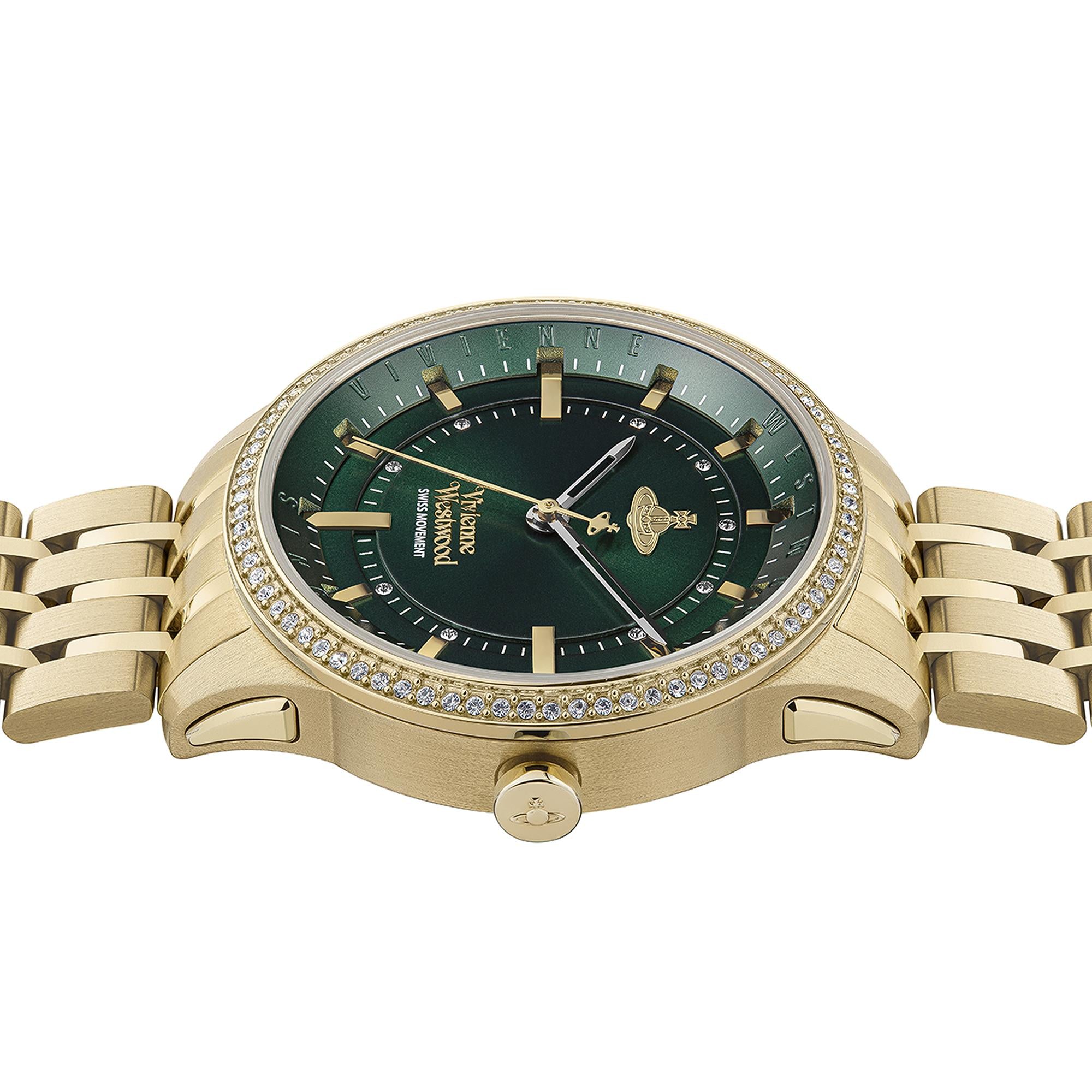 Vivienne Westwood East End Quarz Grünes Zifferblatt Gold PVD Edelstahlarmband Damen Uhr VV262GRGD