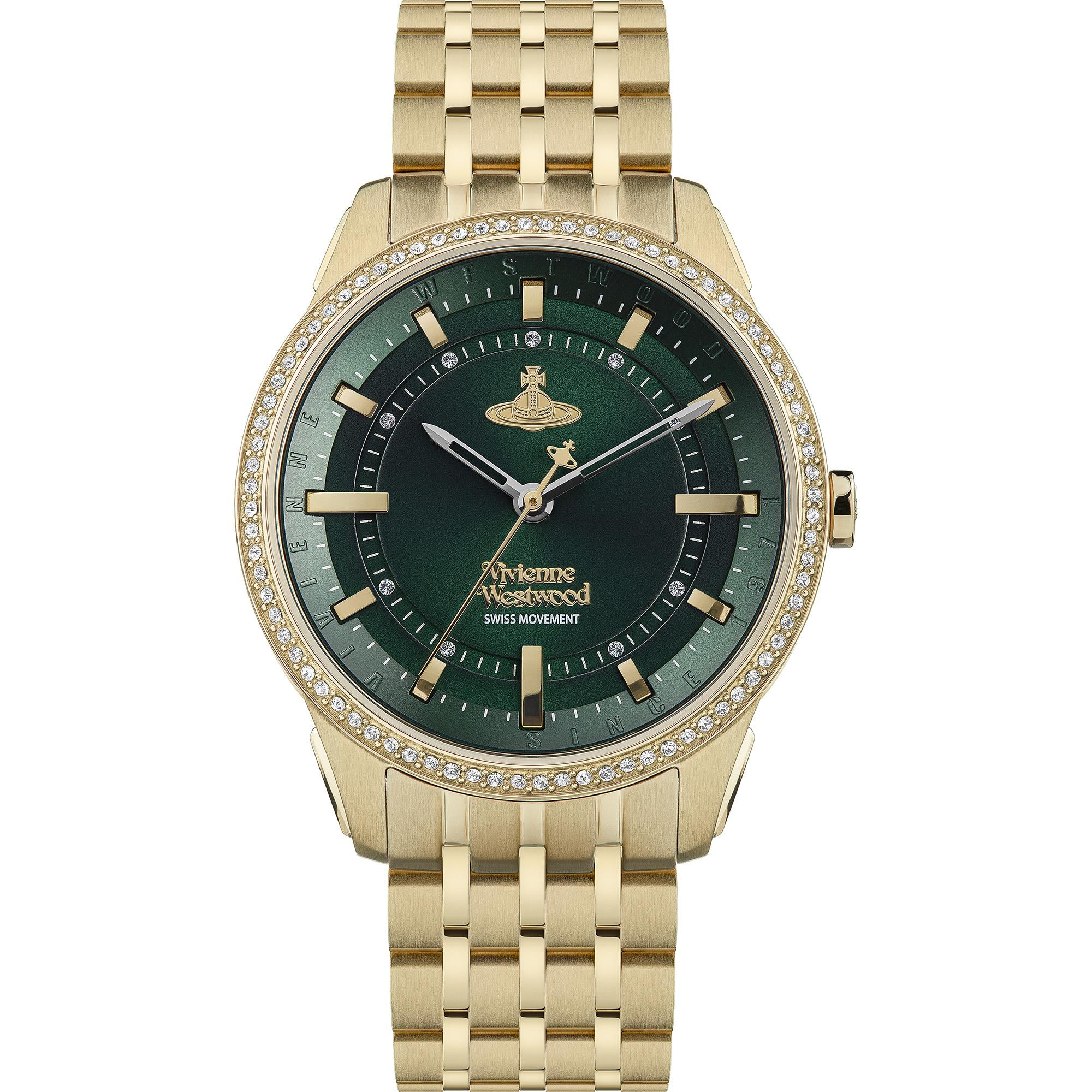 Vivienne Westwood East End Quarz Grünes Zifferblatt Gold PVD Edelstahlarmband Damen Uhr VV262GRGD