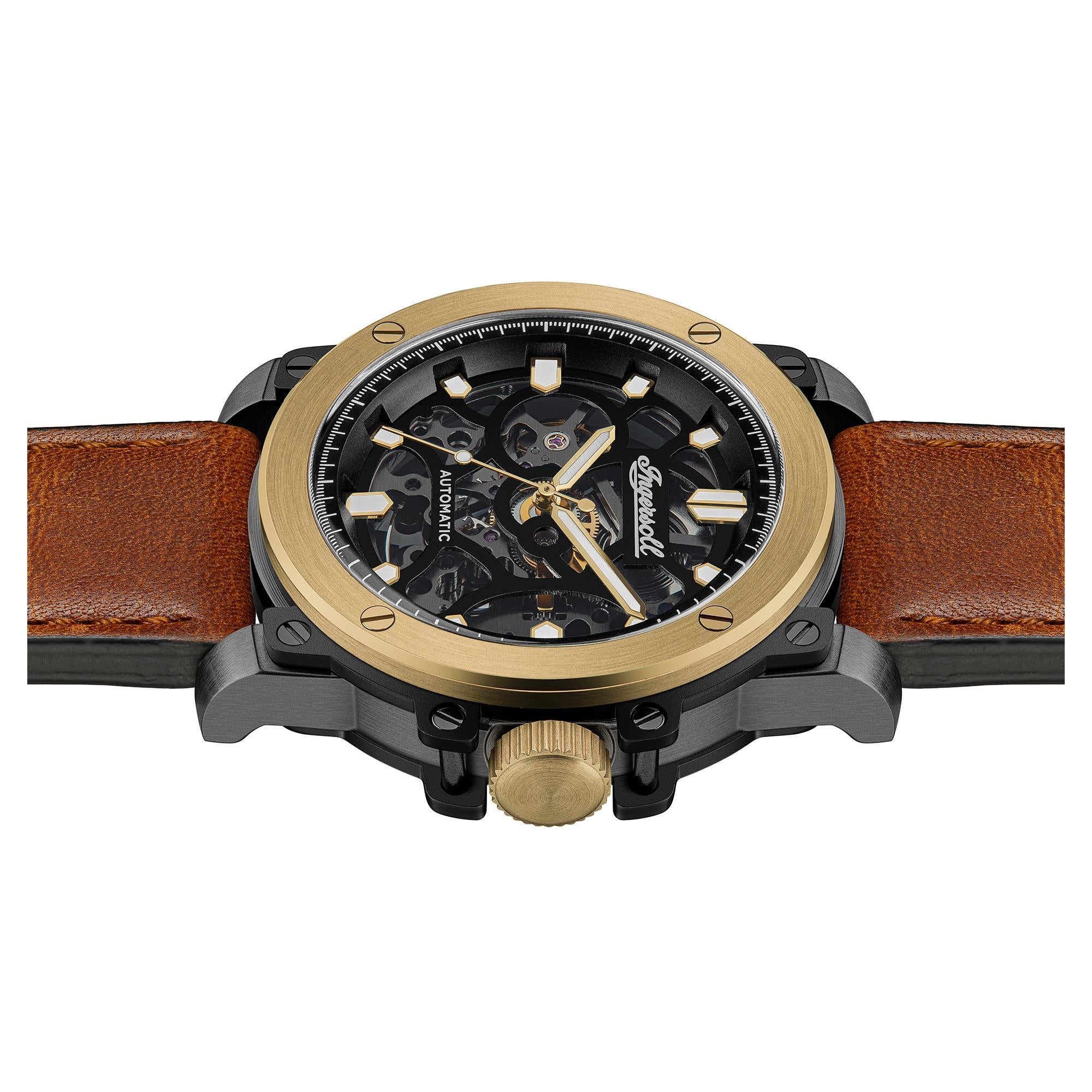 Ingersoll The Freestyle Automatic Black Skeleton Dial Black Leather Strap Men's Watch I14402
